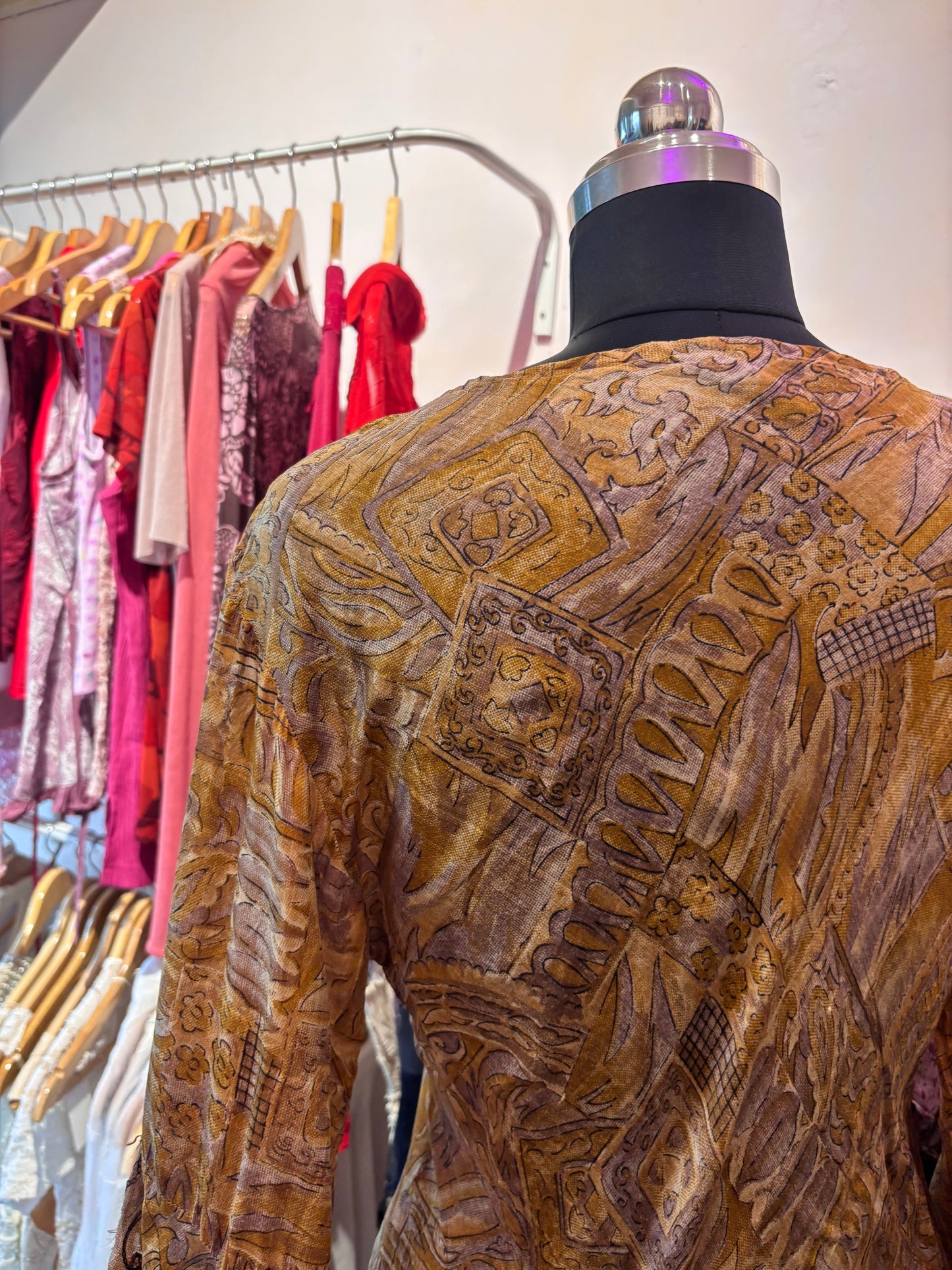 Golden hour silk dress with flared sleeves