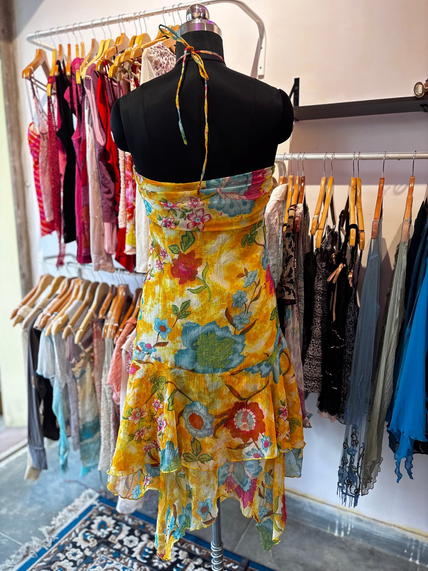 Floral halter neck sequins bead dress