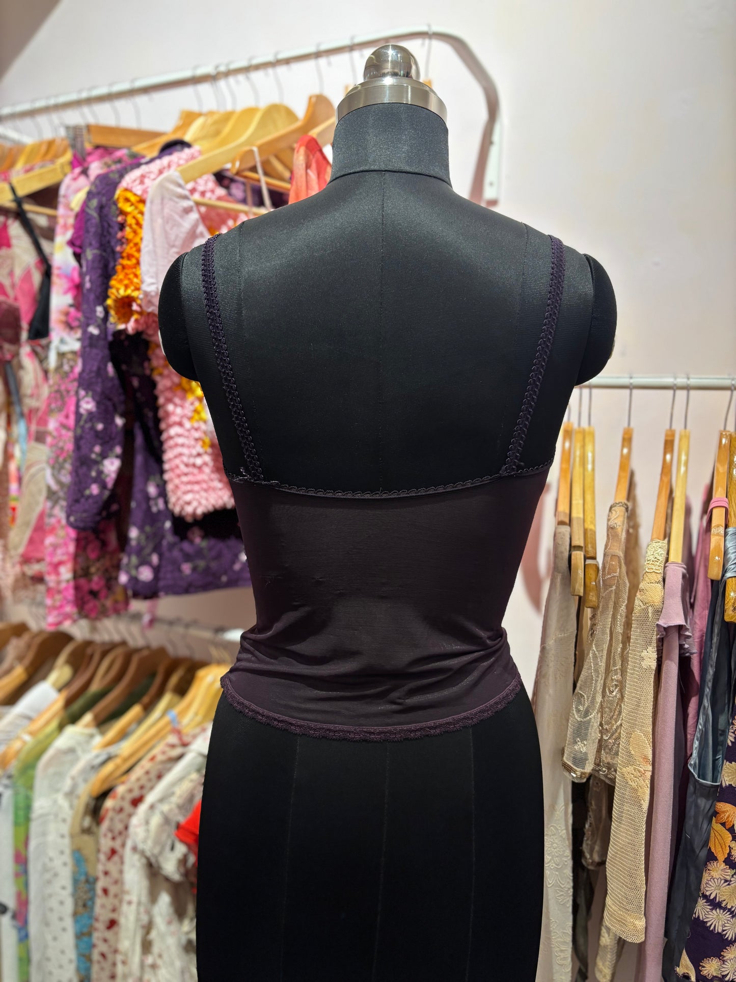 Purple embroidered neck cami