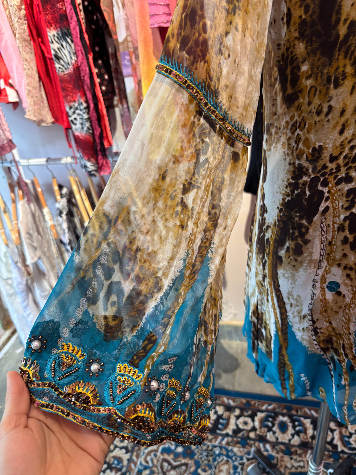Rare find! Leopard with embroidery beads silk top