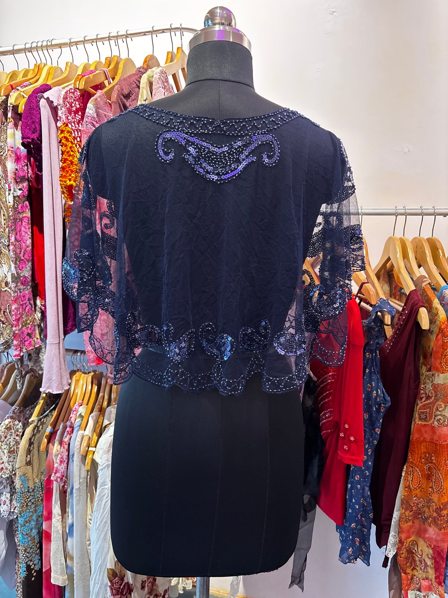 Blue overwear with sequins and bead