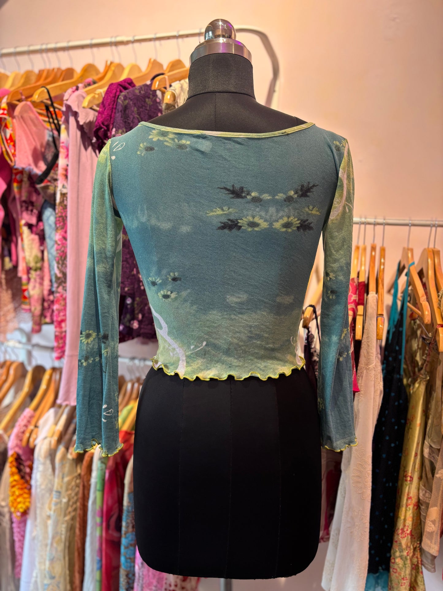 Green floral vintage top