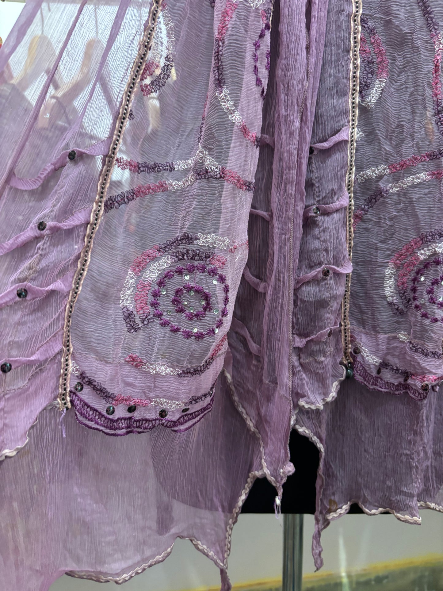 Purple beaded with sequins and thread scarf