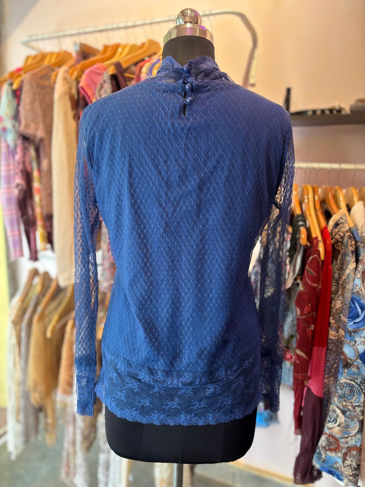 Blue lace turtle neck top