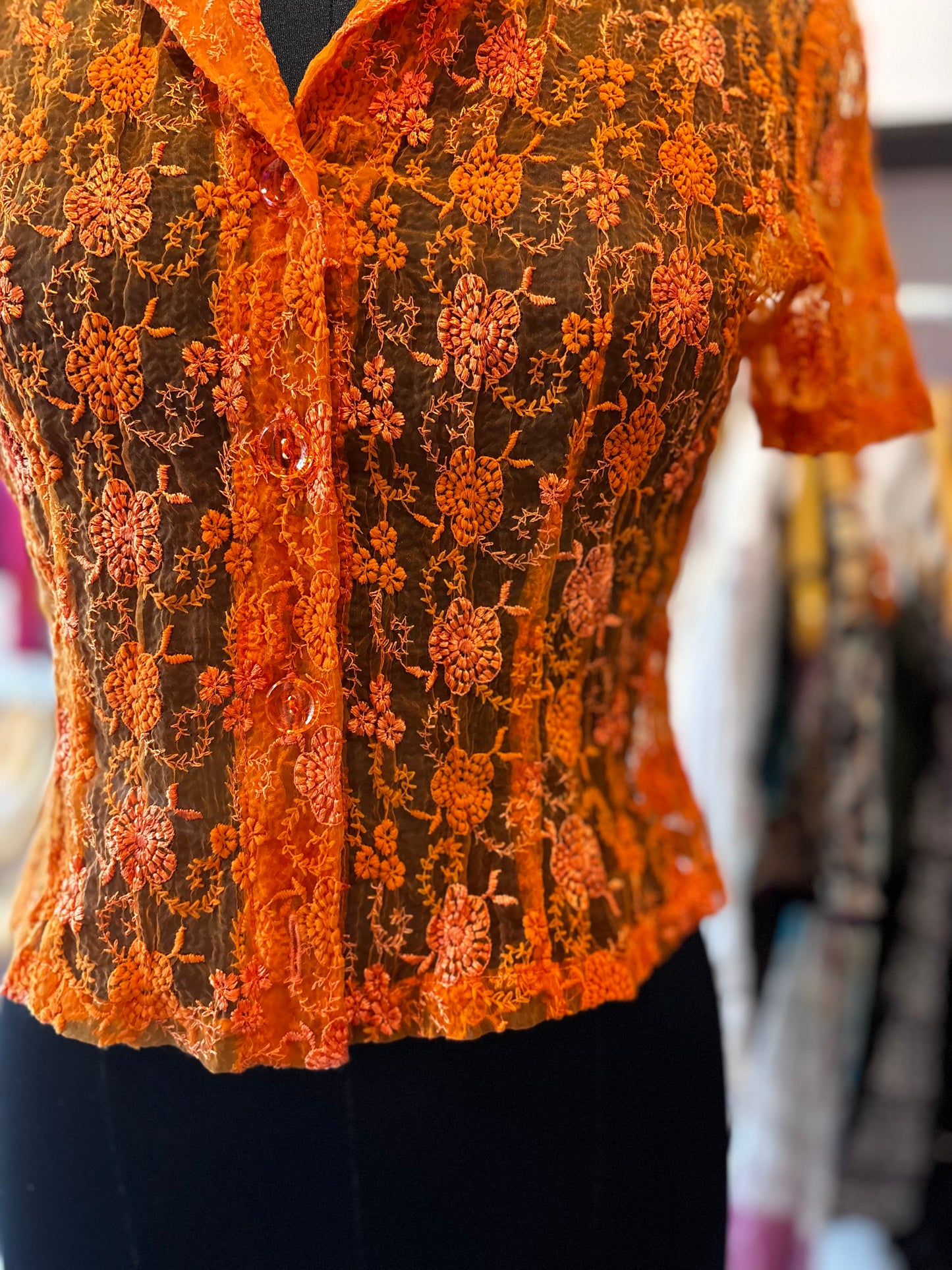 Vintage embroidered organza shirt