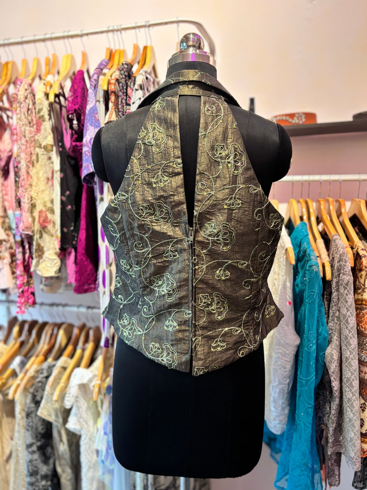 Olive sequins silk corset