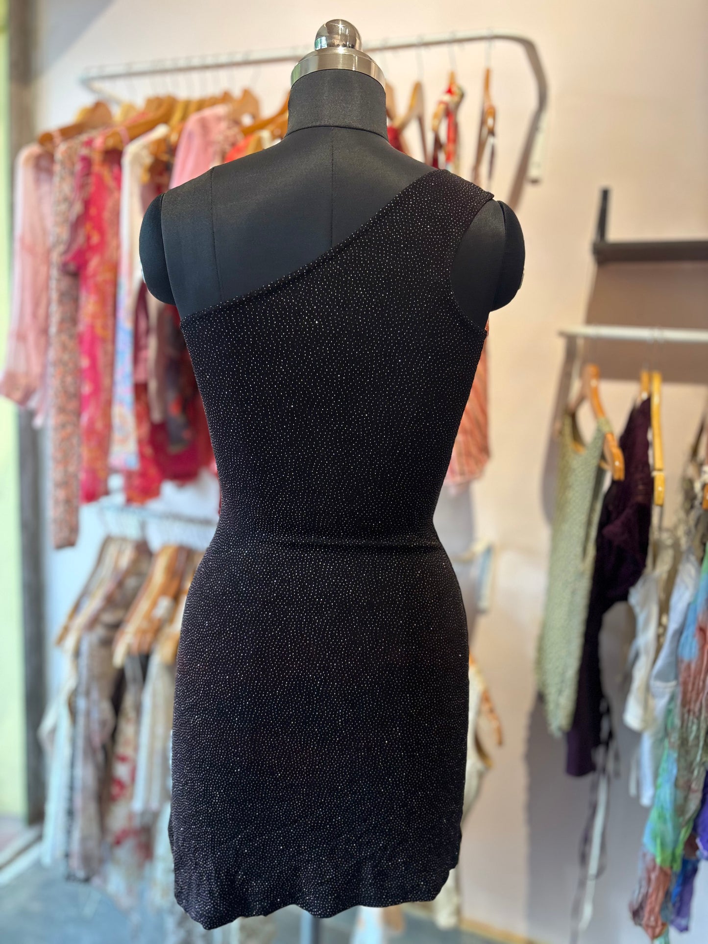 One shoulder rhinestone dress