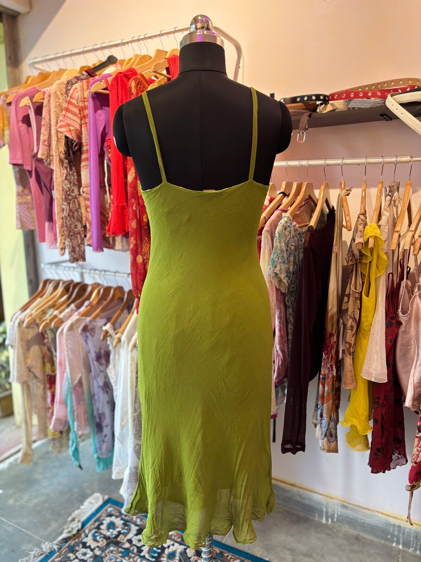 Green slip dress
