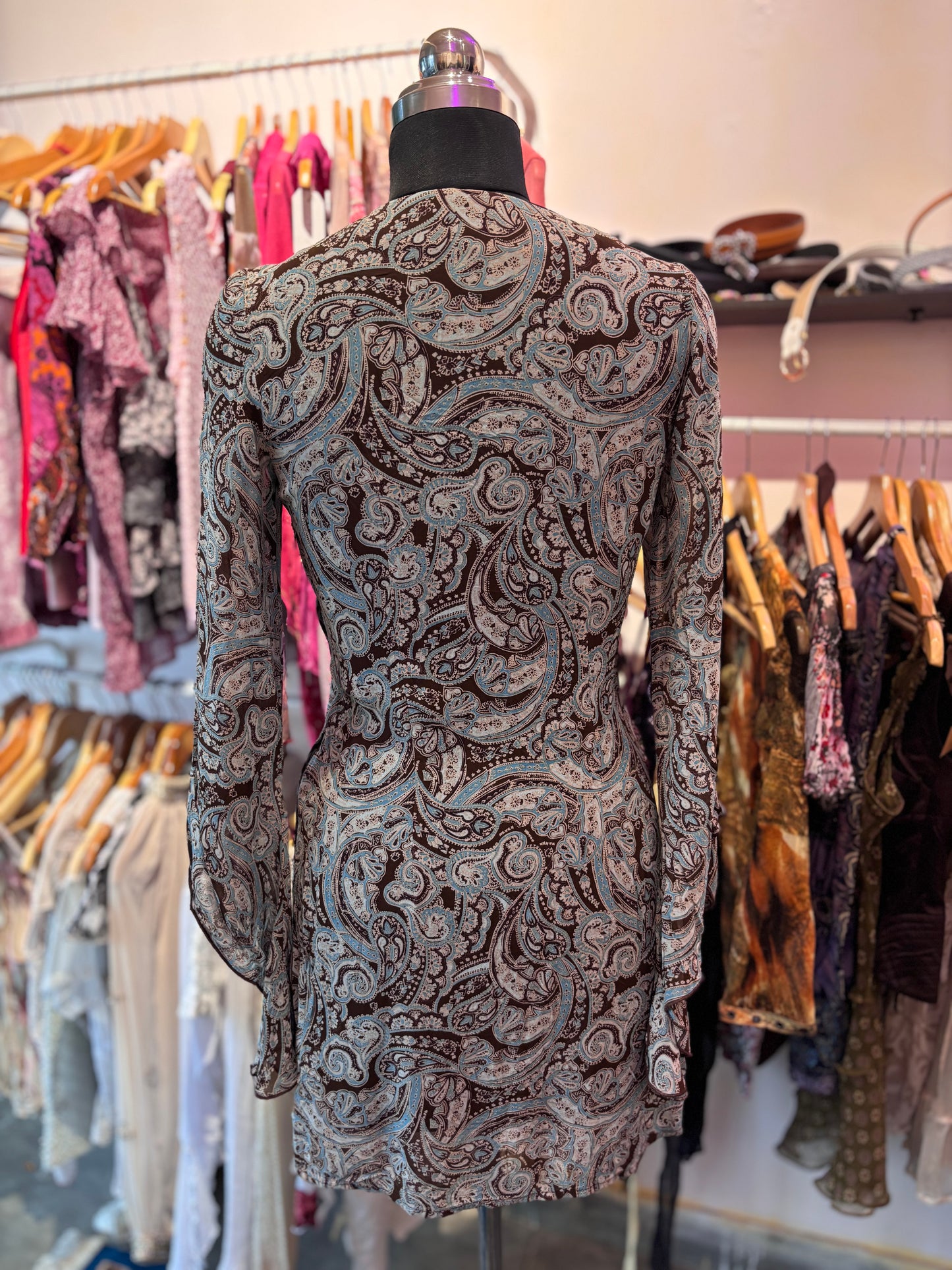 Vintage paisley dress with flared sleeves