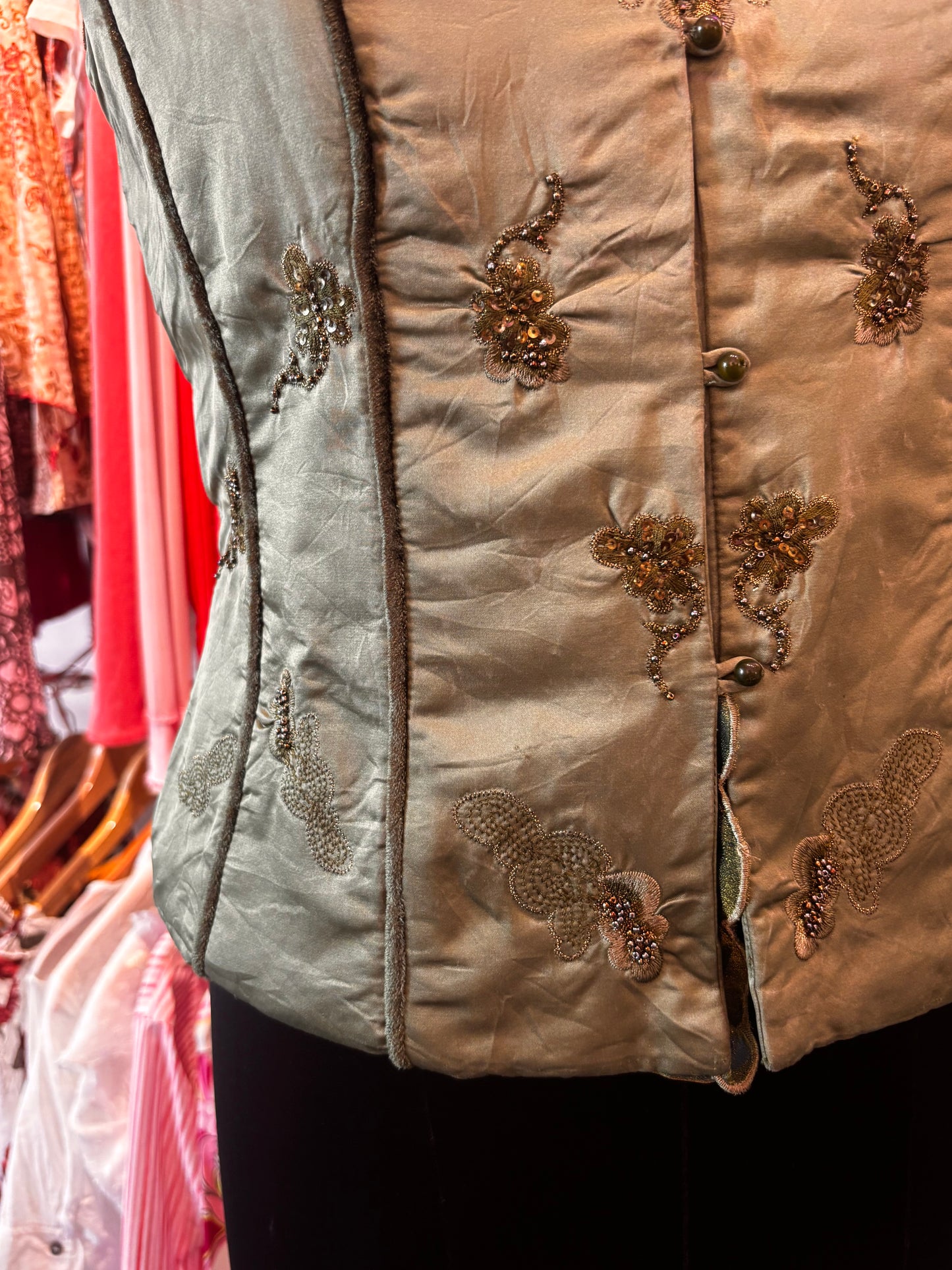 Super vintage olive vest with organza frills