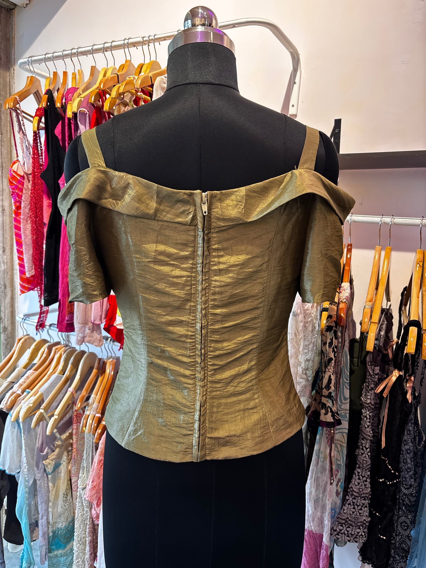 Gold green sculpted corset