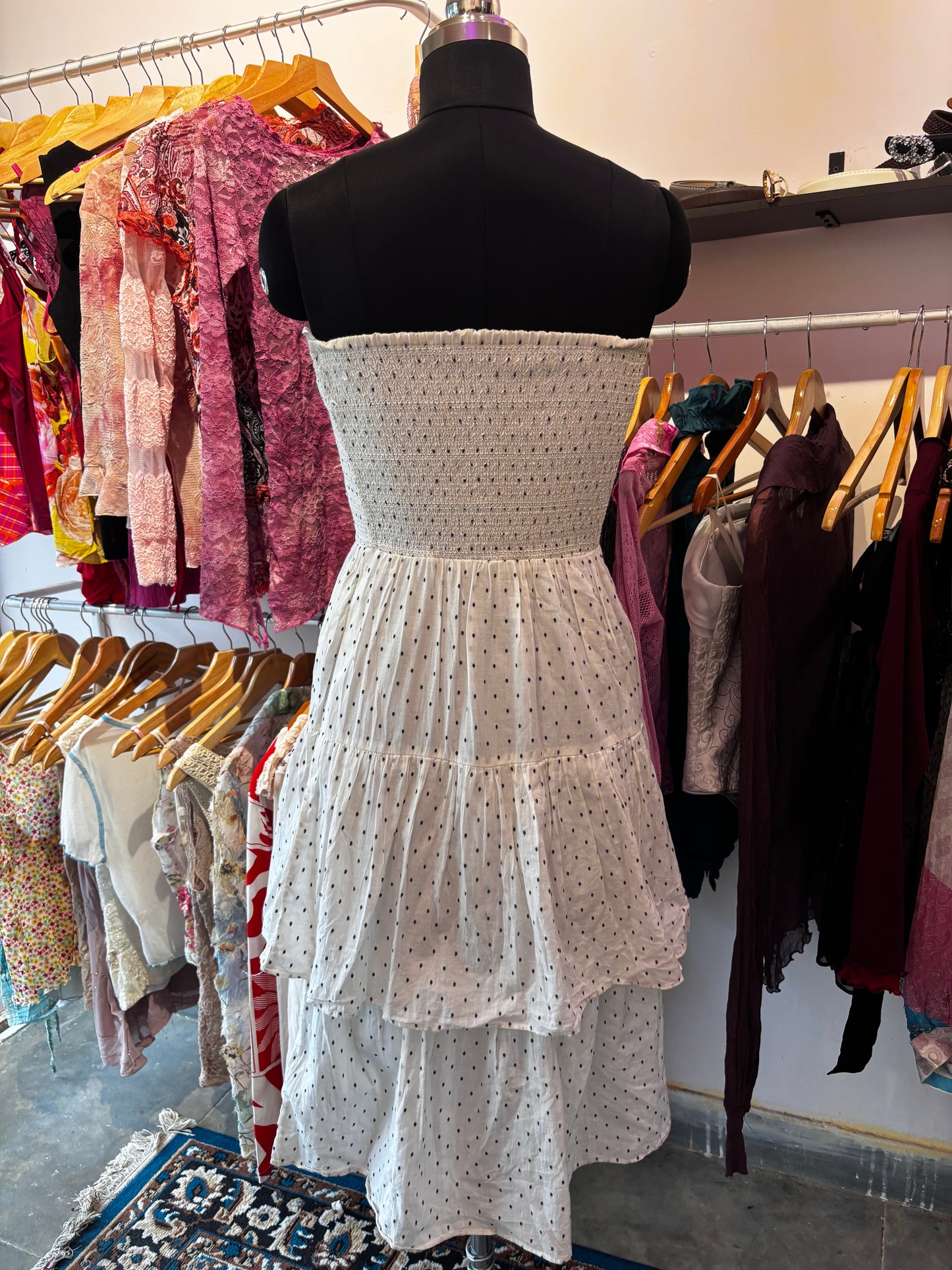 Polka dot smocked layered dress