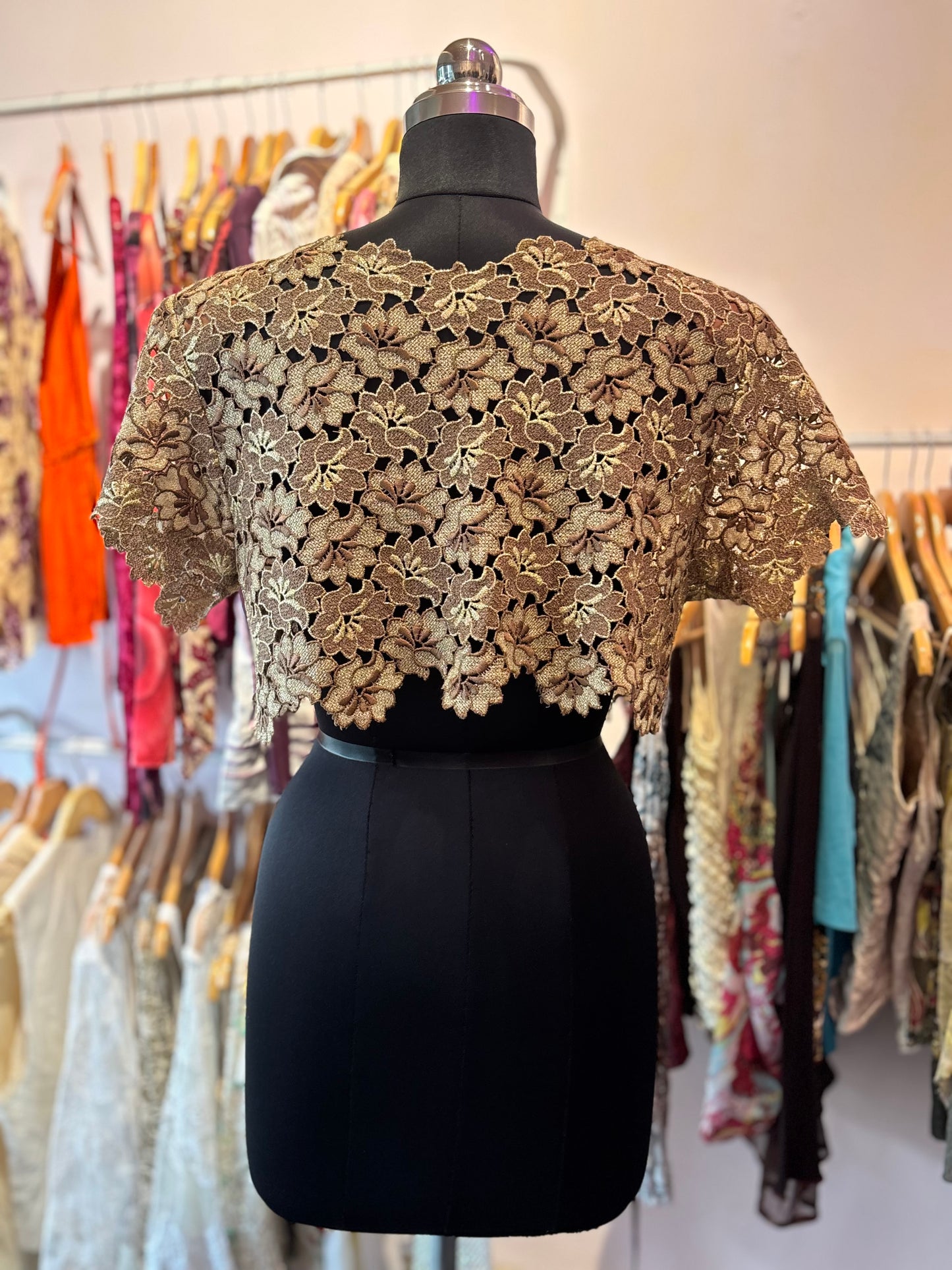 Golden brown flower lace top