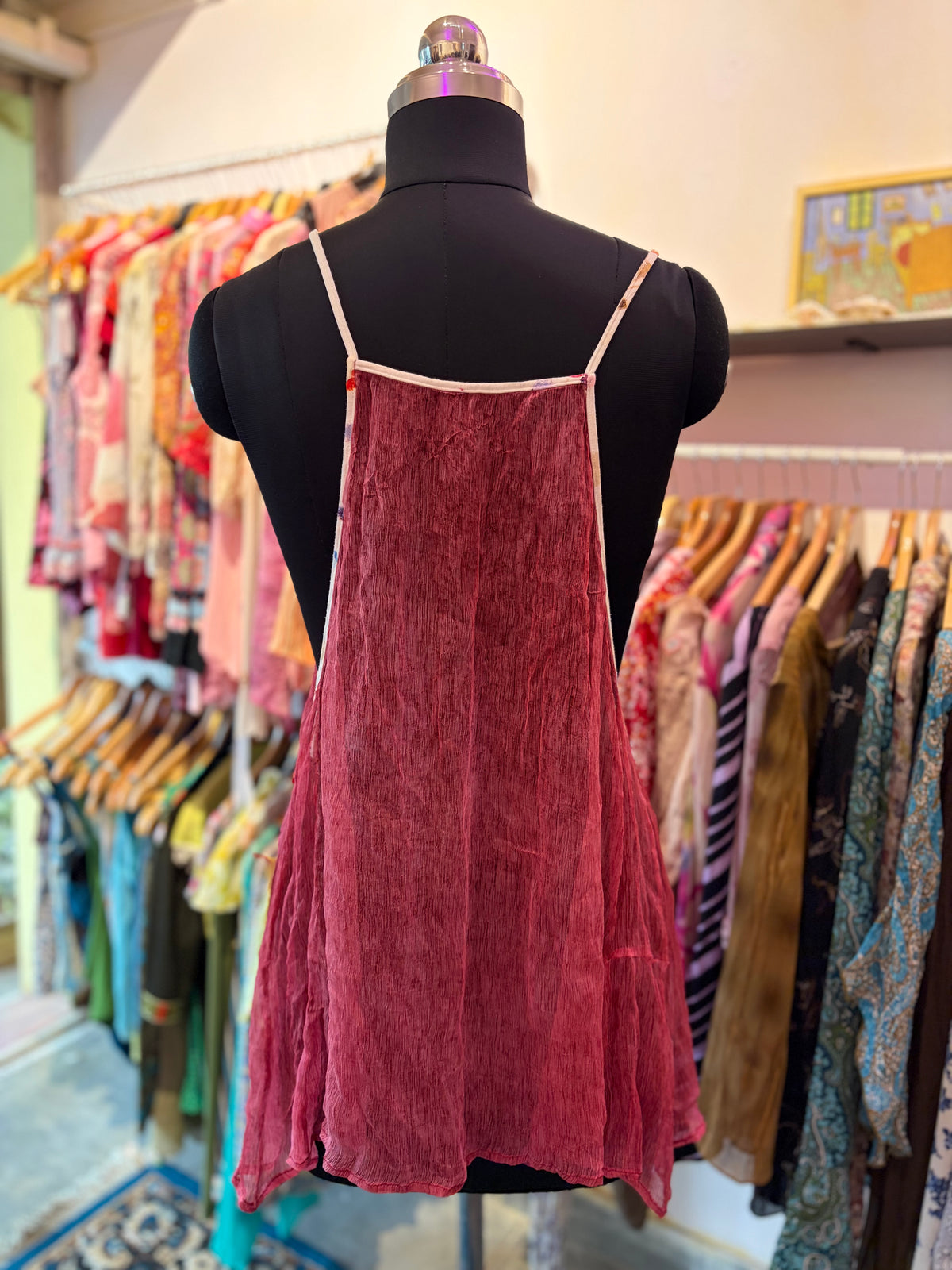 Pink buttons lace patch work top