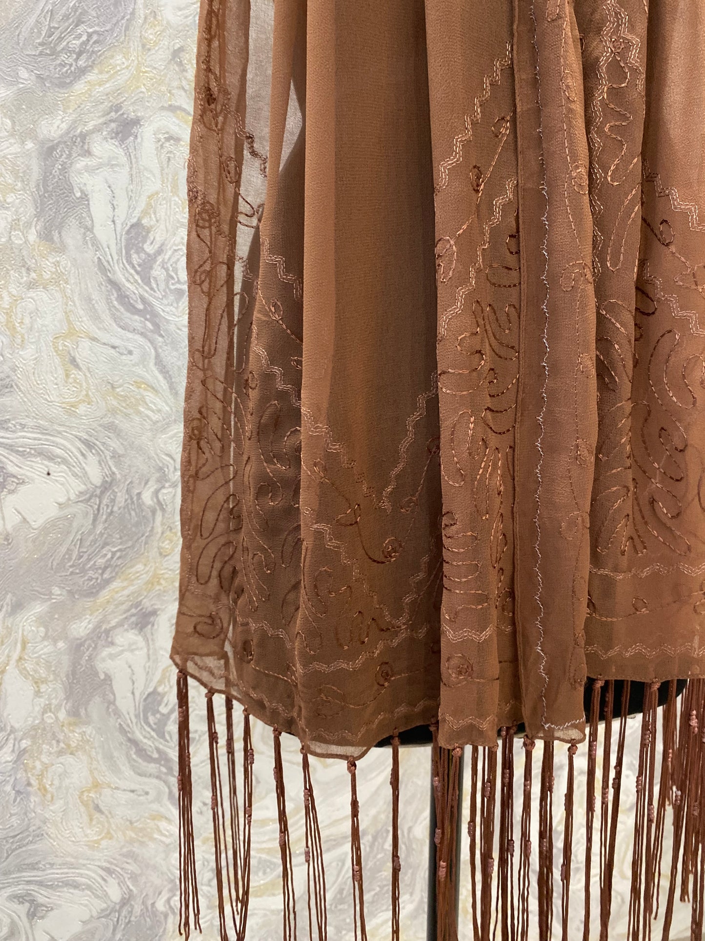 Vintage brown embroidered scarf