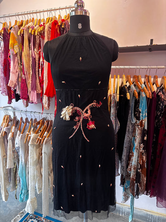 Vintage embroidered motif halter neck dress