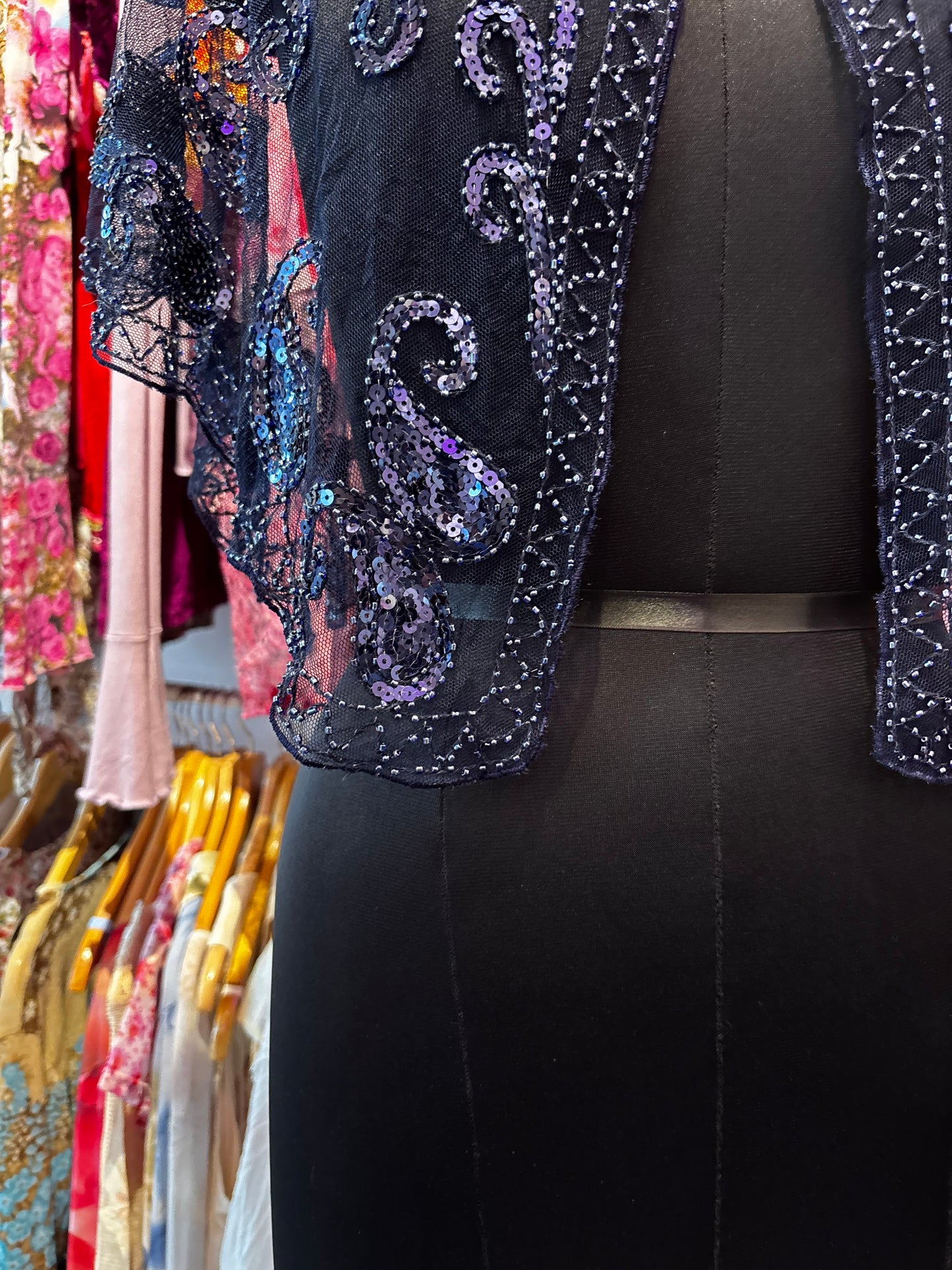 Blue overwear with sequins and bead