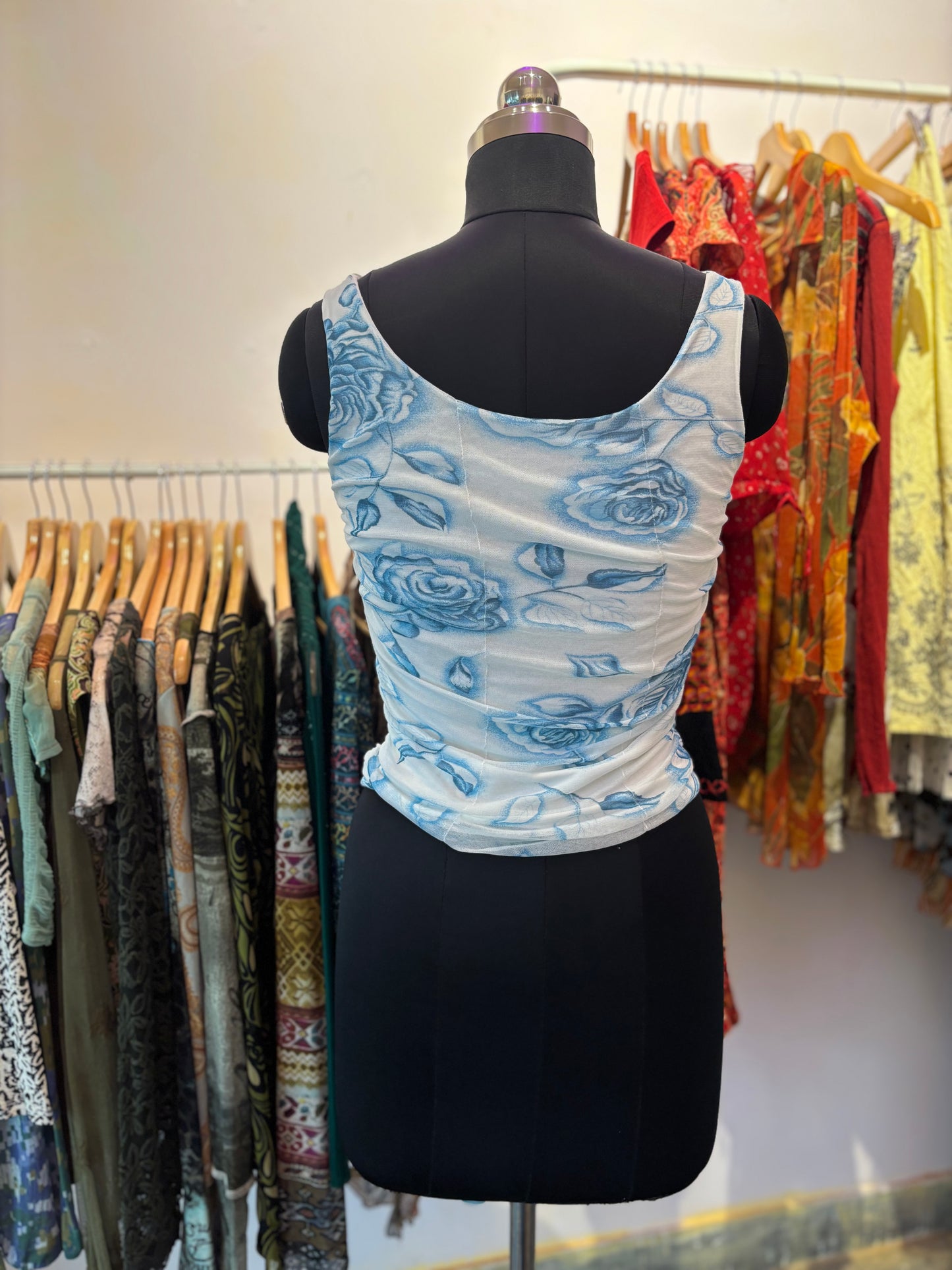 Blue rose milkmaid top