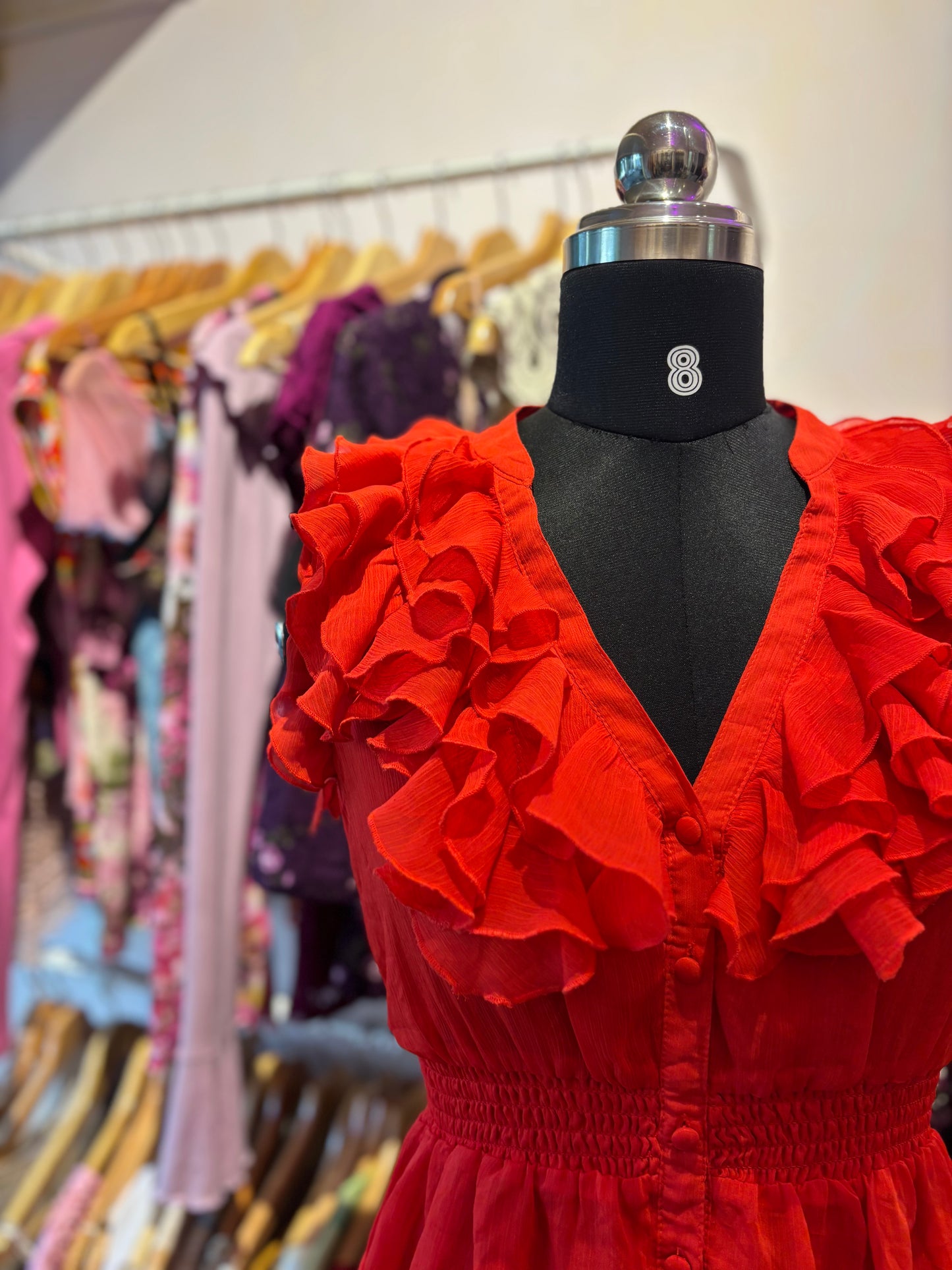 Super vintage red ruffle neck top