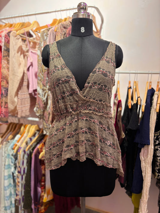 Olive floral lacy top