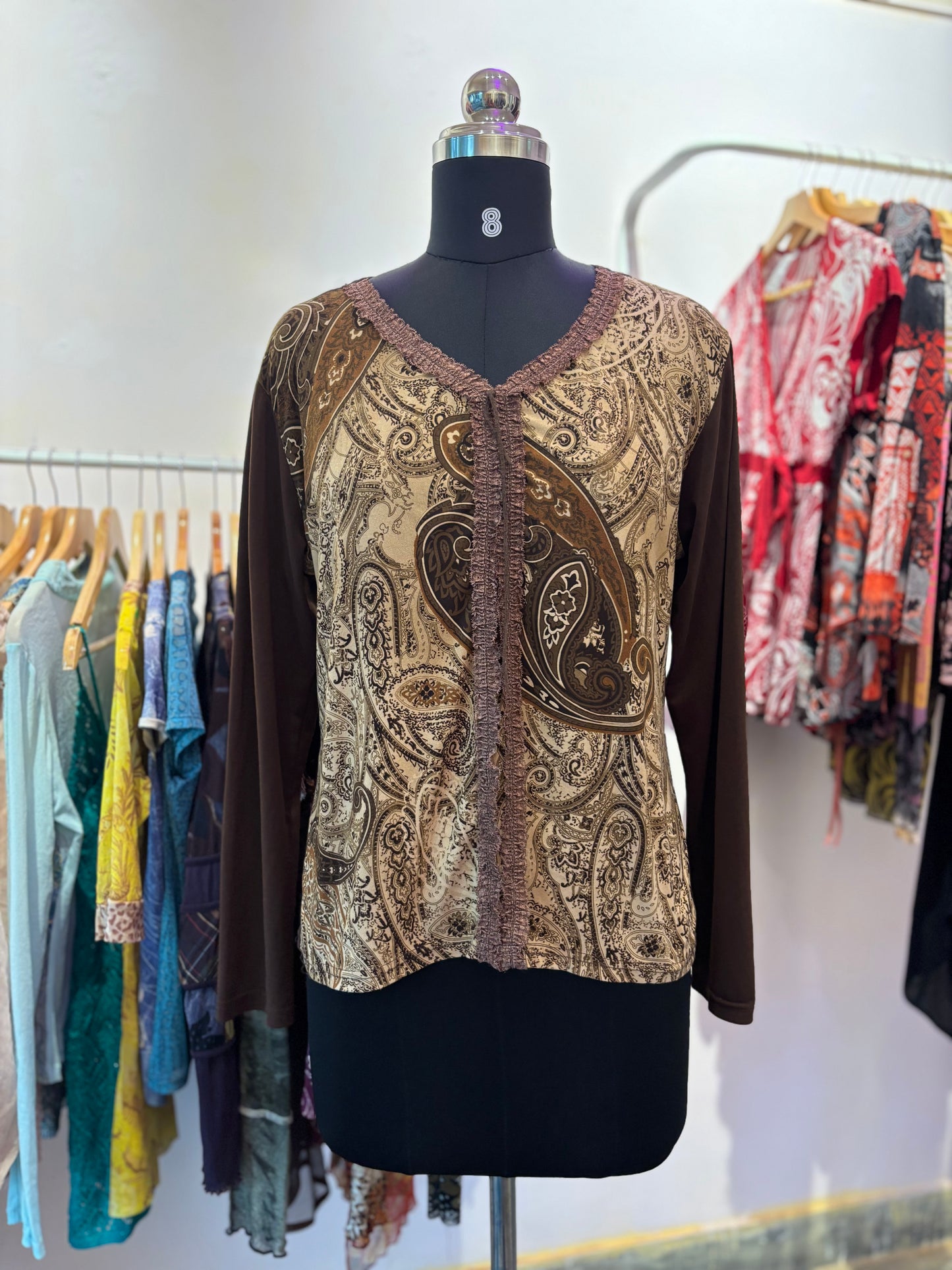 Paisley brown with lacy neckline top
