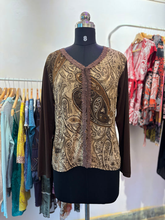Paisley brown with lacy neckline top