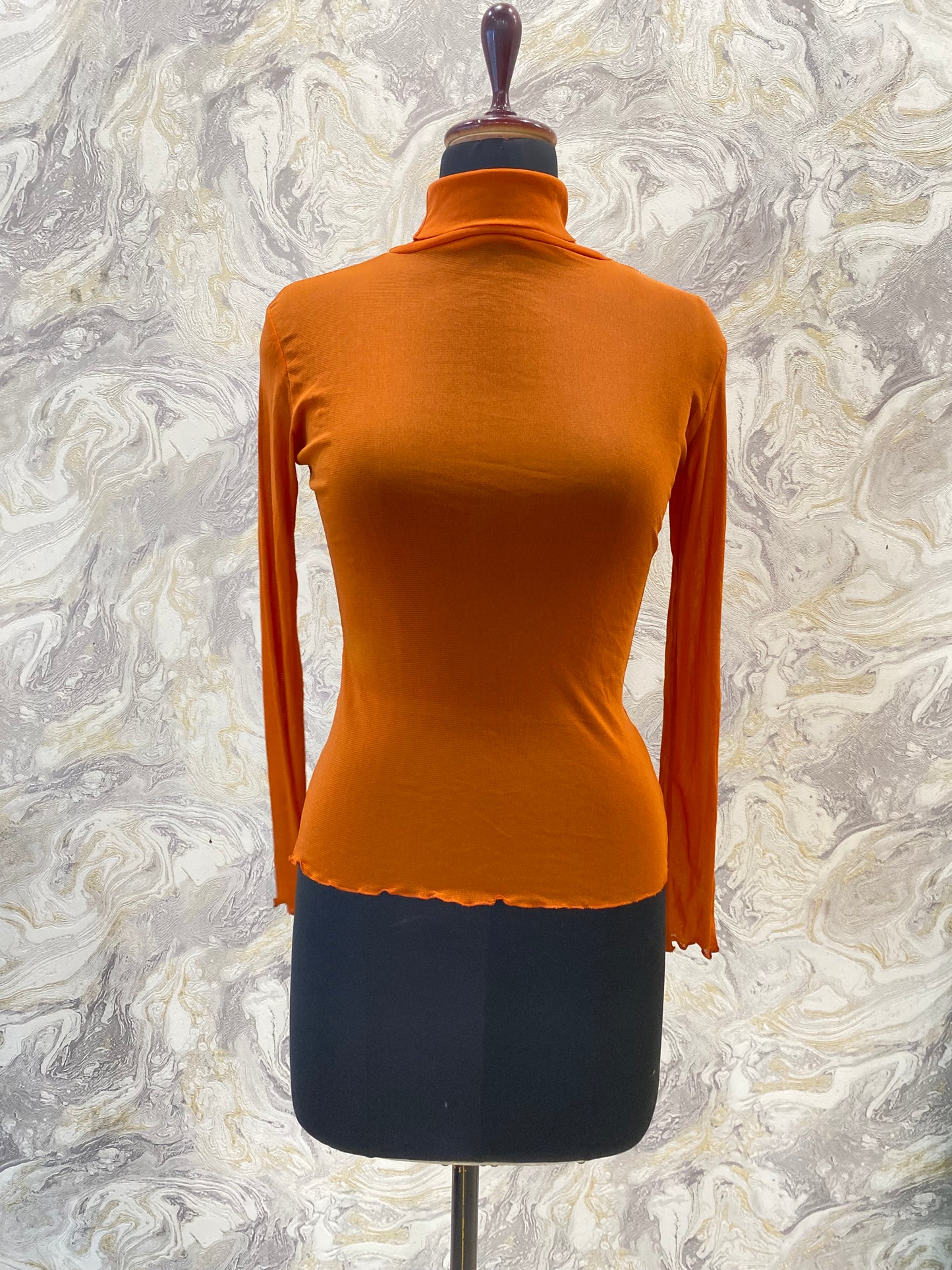 Orange high collar mesh top