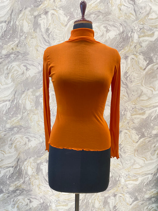 Orange high collar mesh top