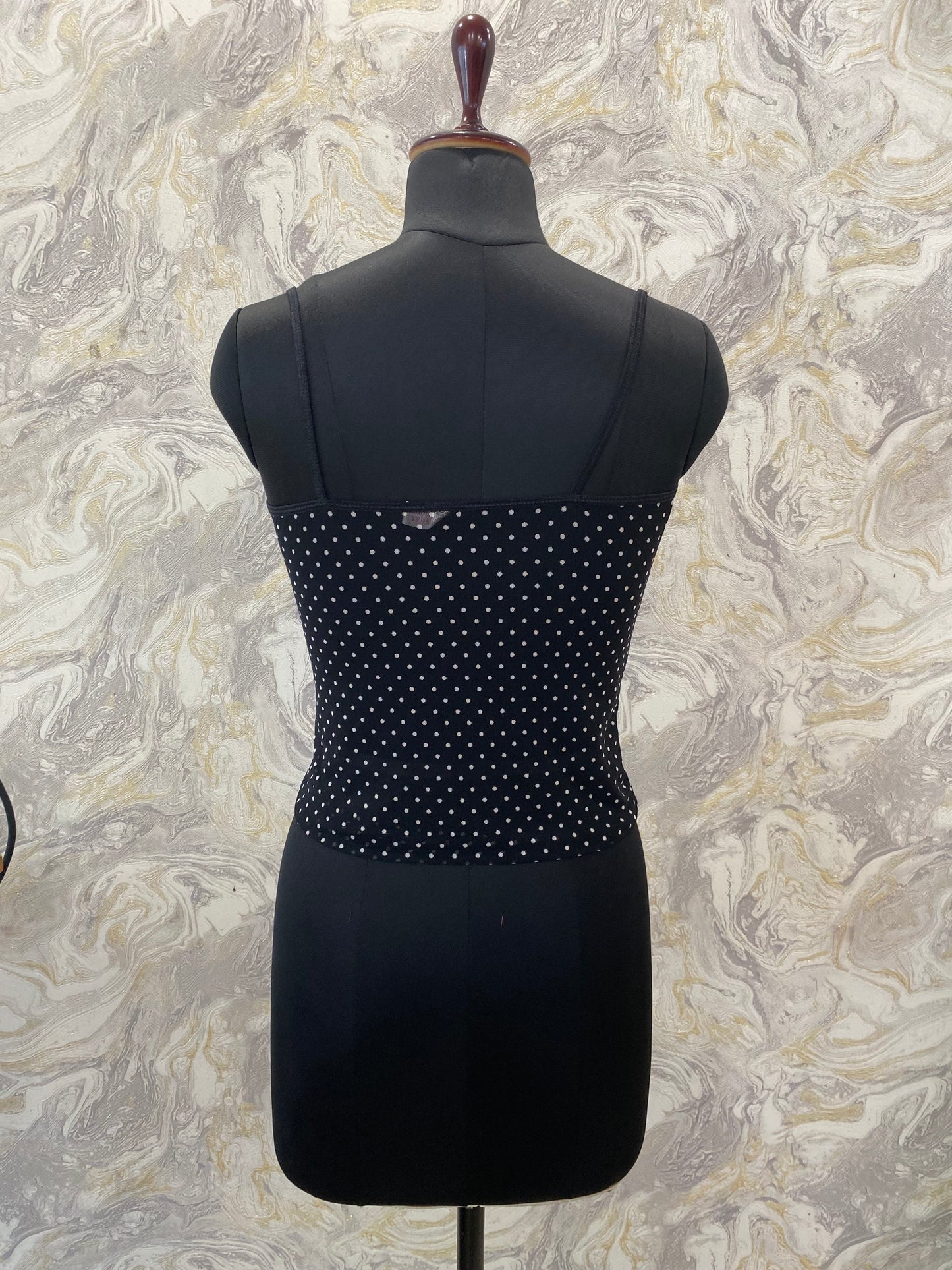 Polka cami with lacy neckline