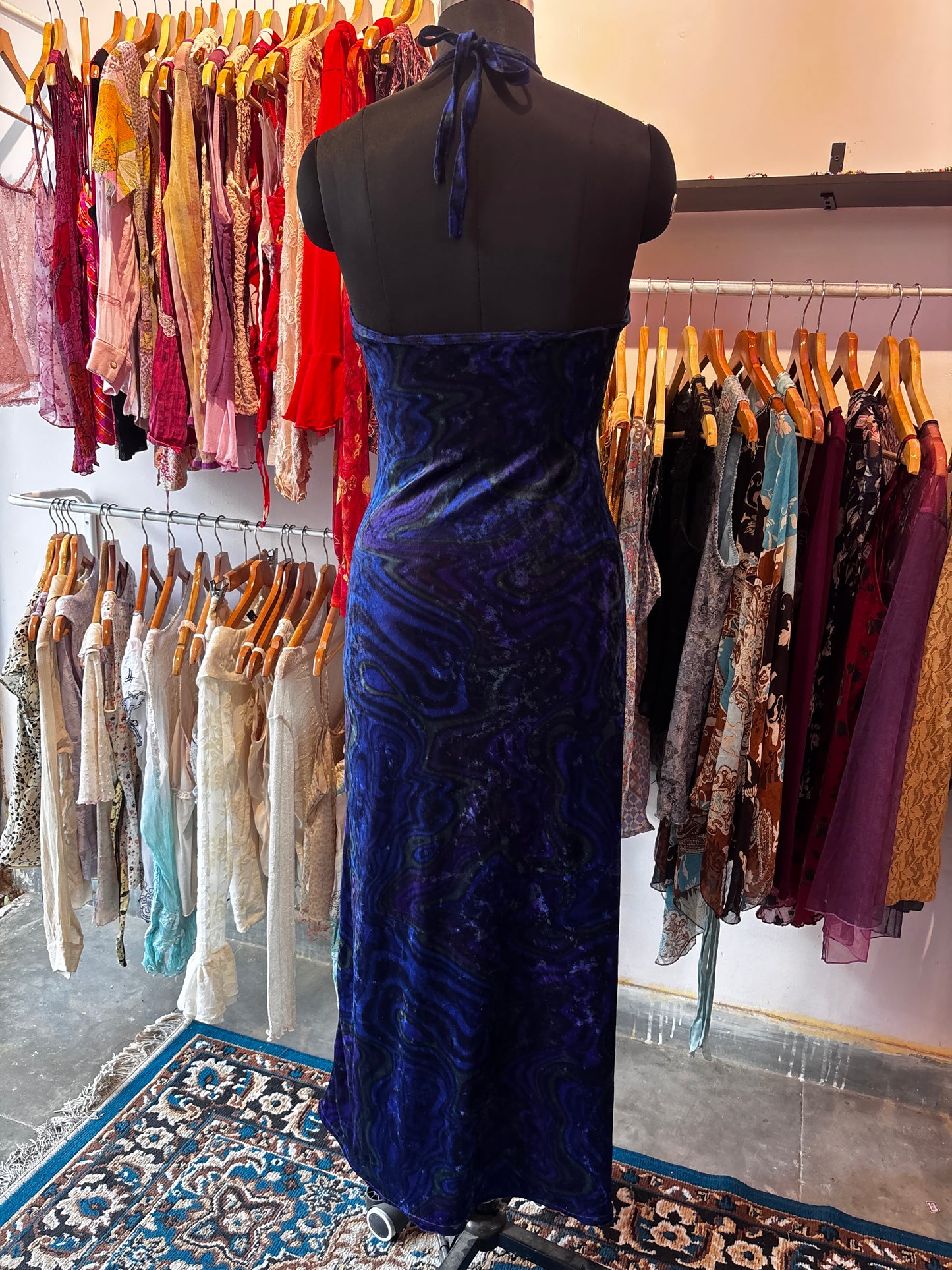 Northern lights velvet halter neck dress