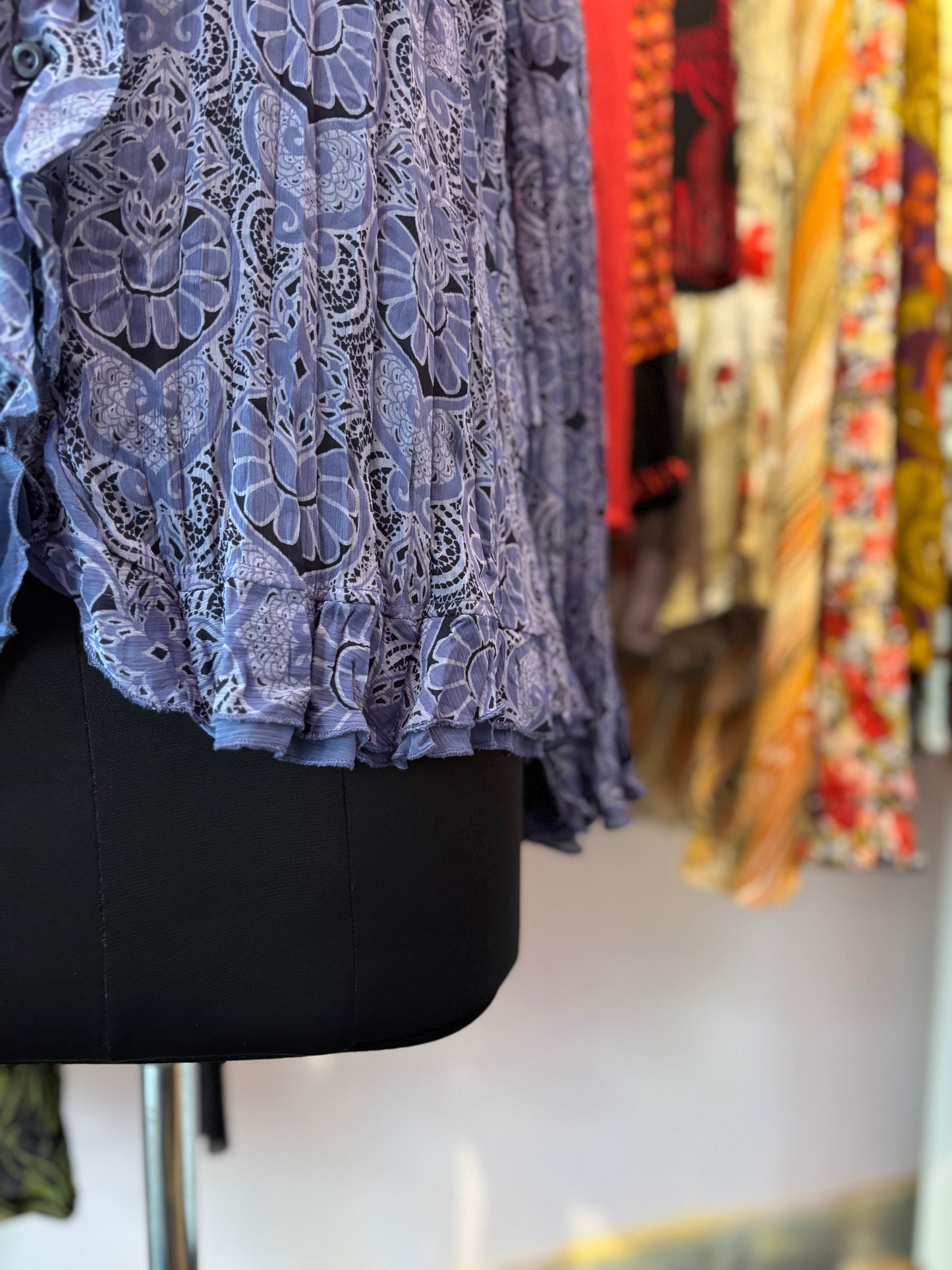 Indigo crinkled ruffle shirt