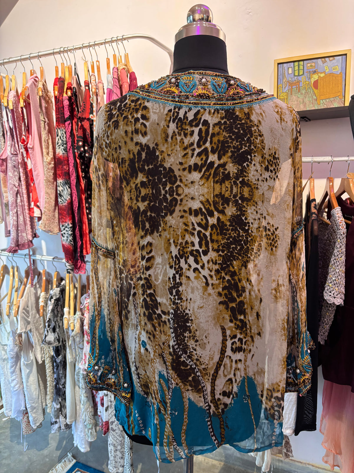 Rare find! Leopard with embroidery beads silk top
