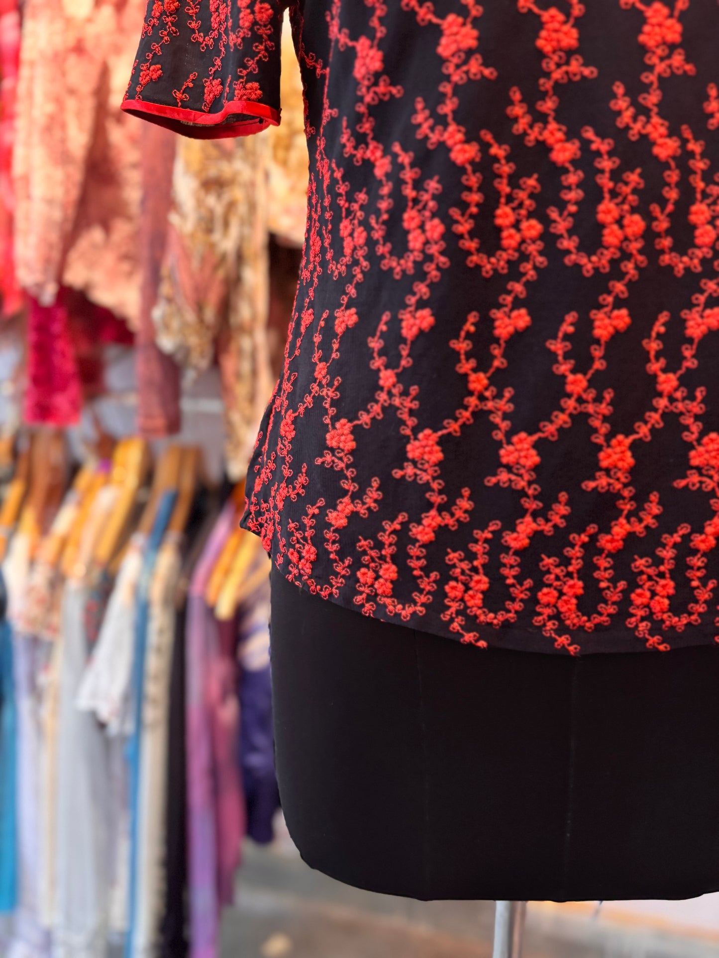 Chinese collar embroidered top