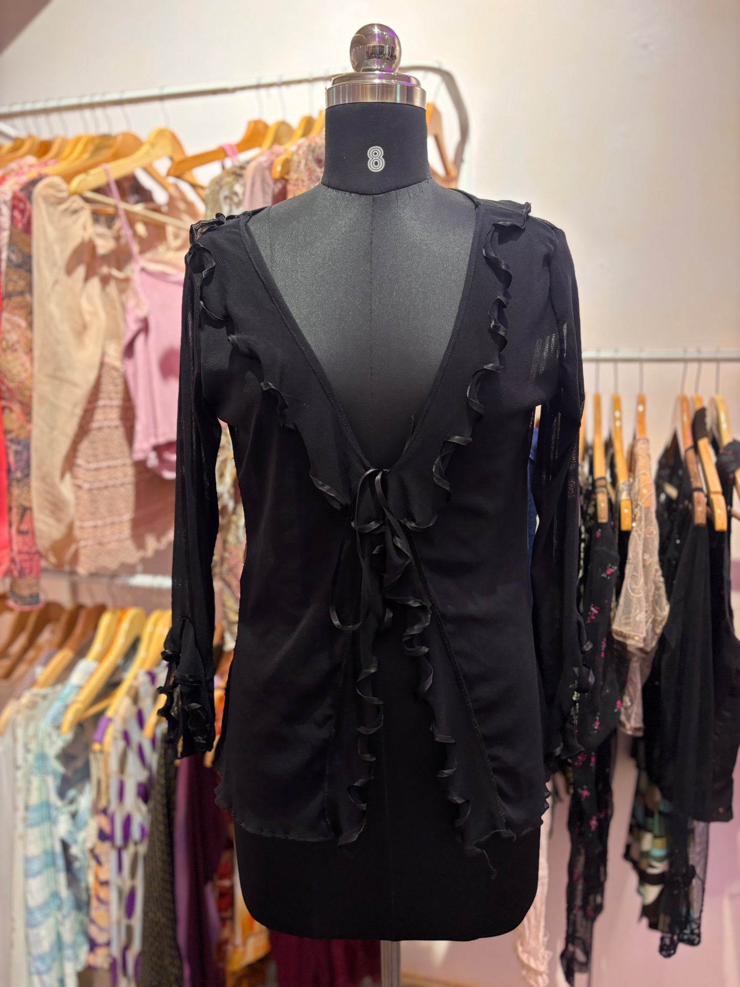 Black ruffle vintage top