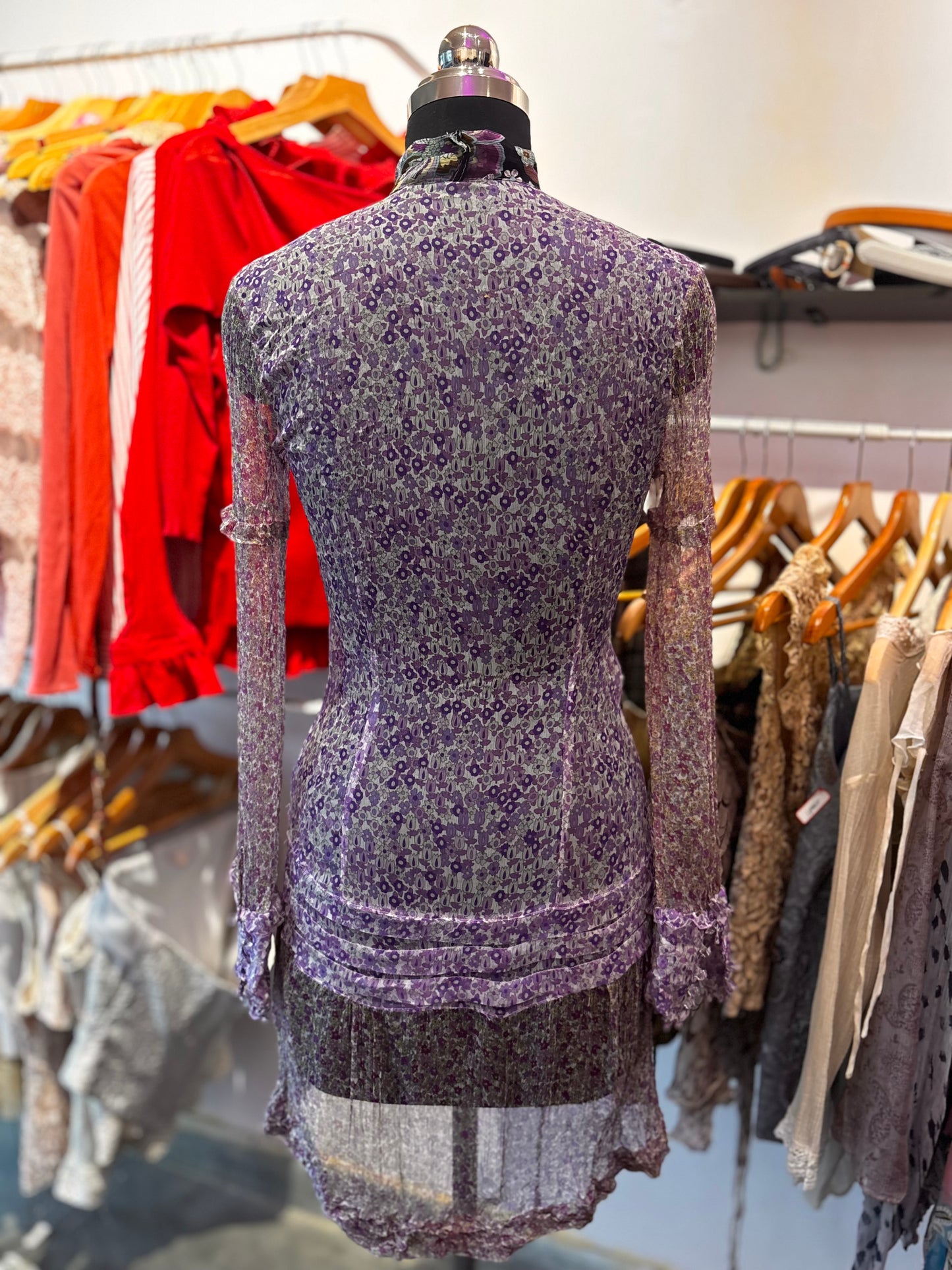 Paisley pleated chiffon dress
