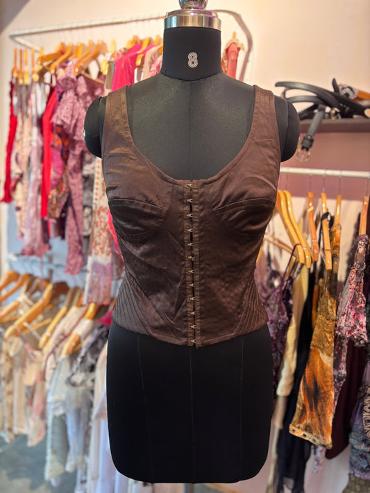 Brown panel back strings corset