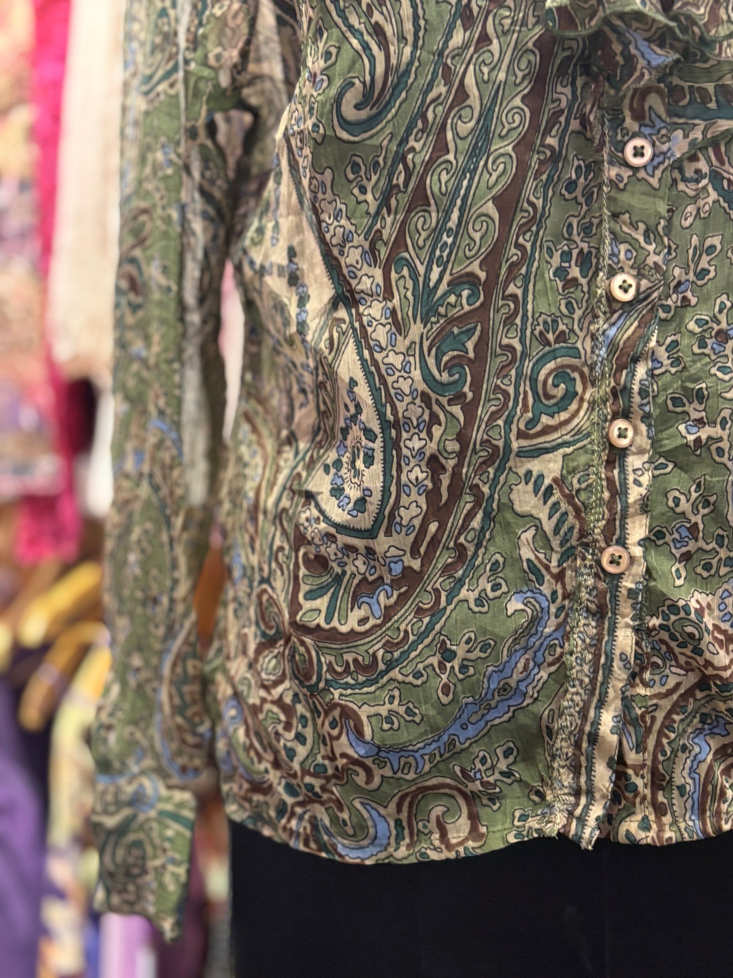 Vintage ruffle neck paisley shirt