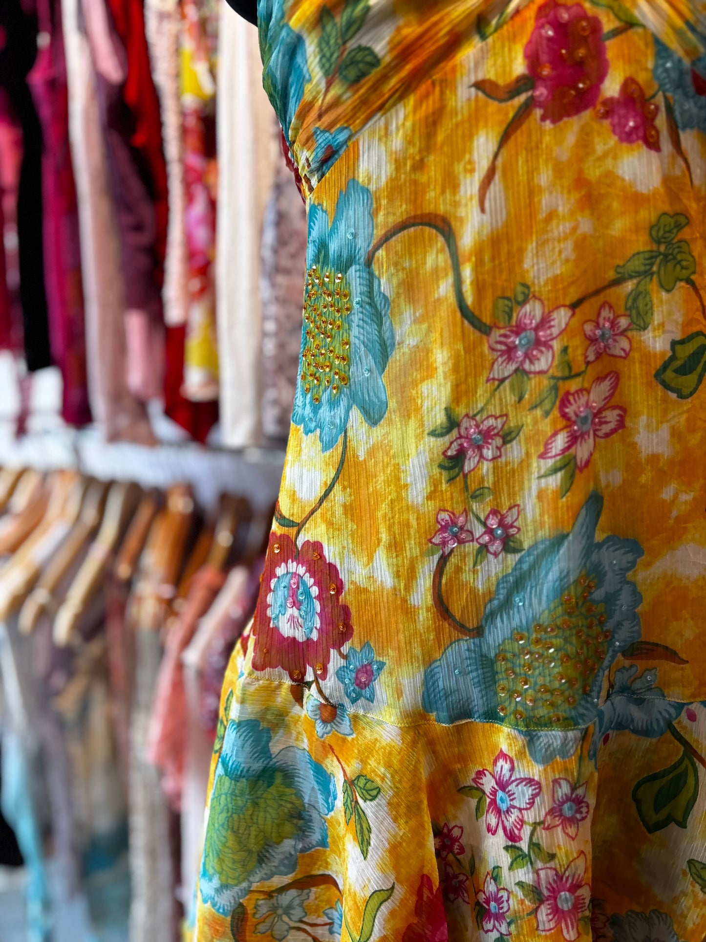 Floral halter neck sequins bead dress