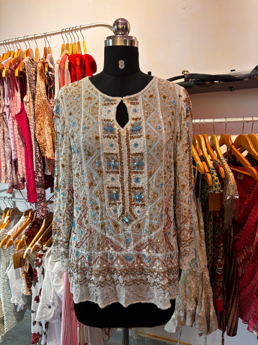 Exquisite beaded silk top