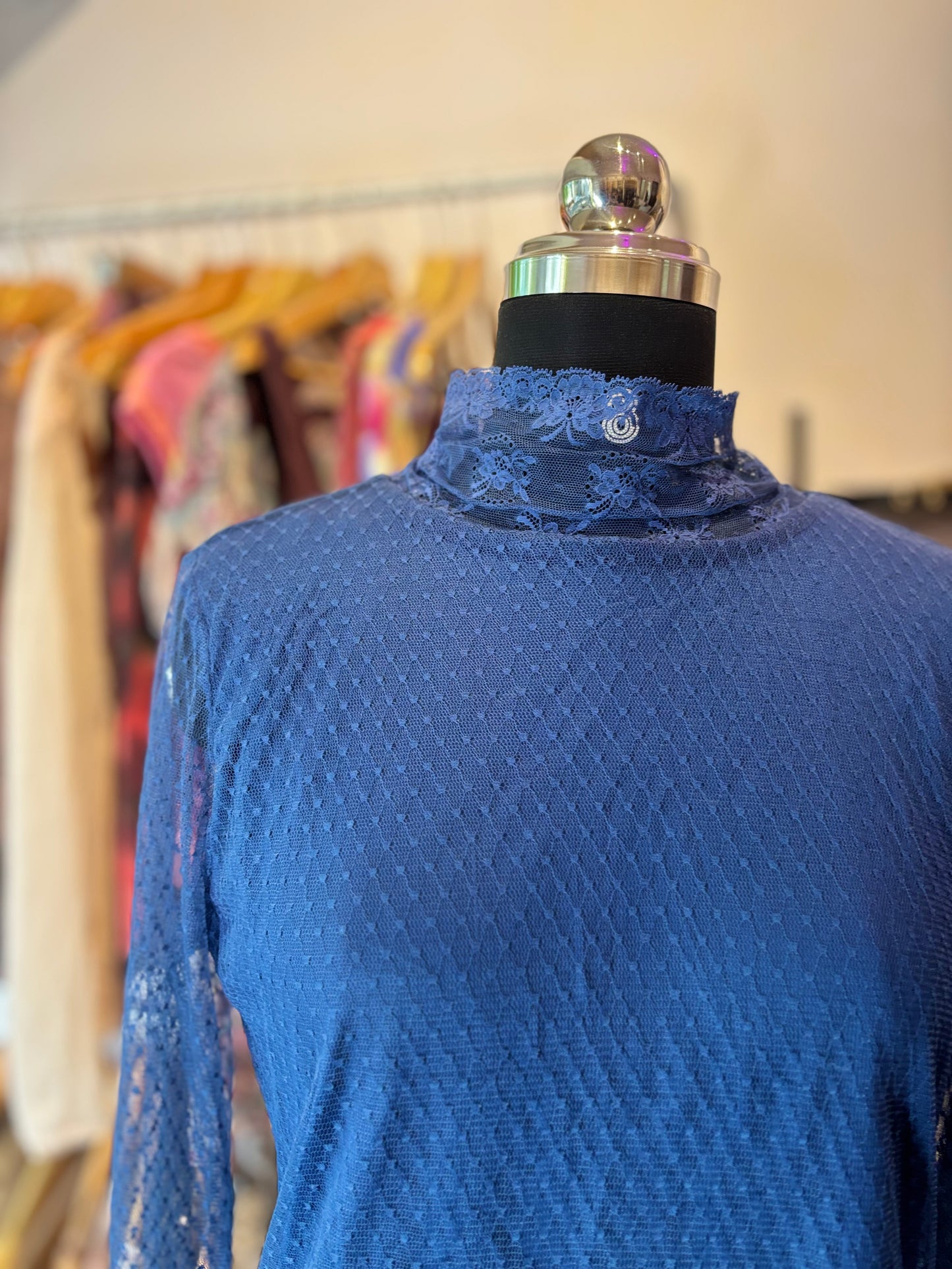 Blue lace turtle neck top