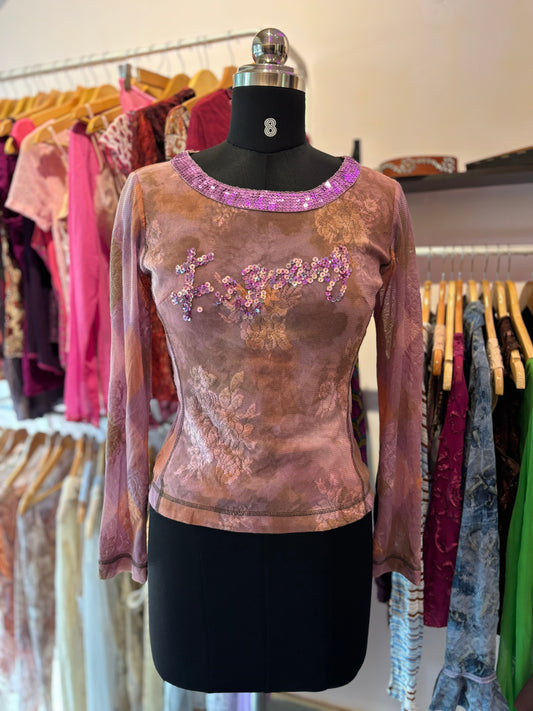 Pink sequins lacy top
