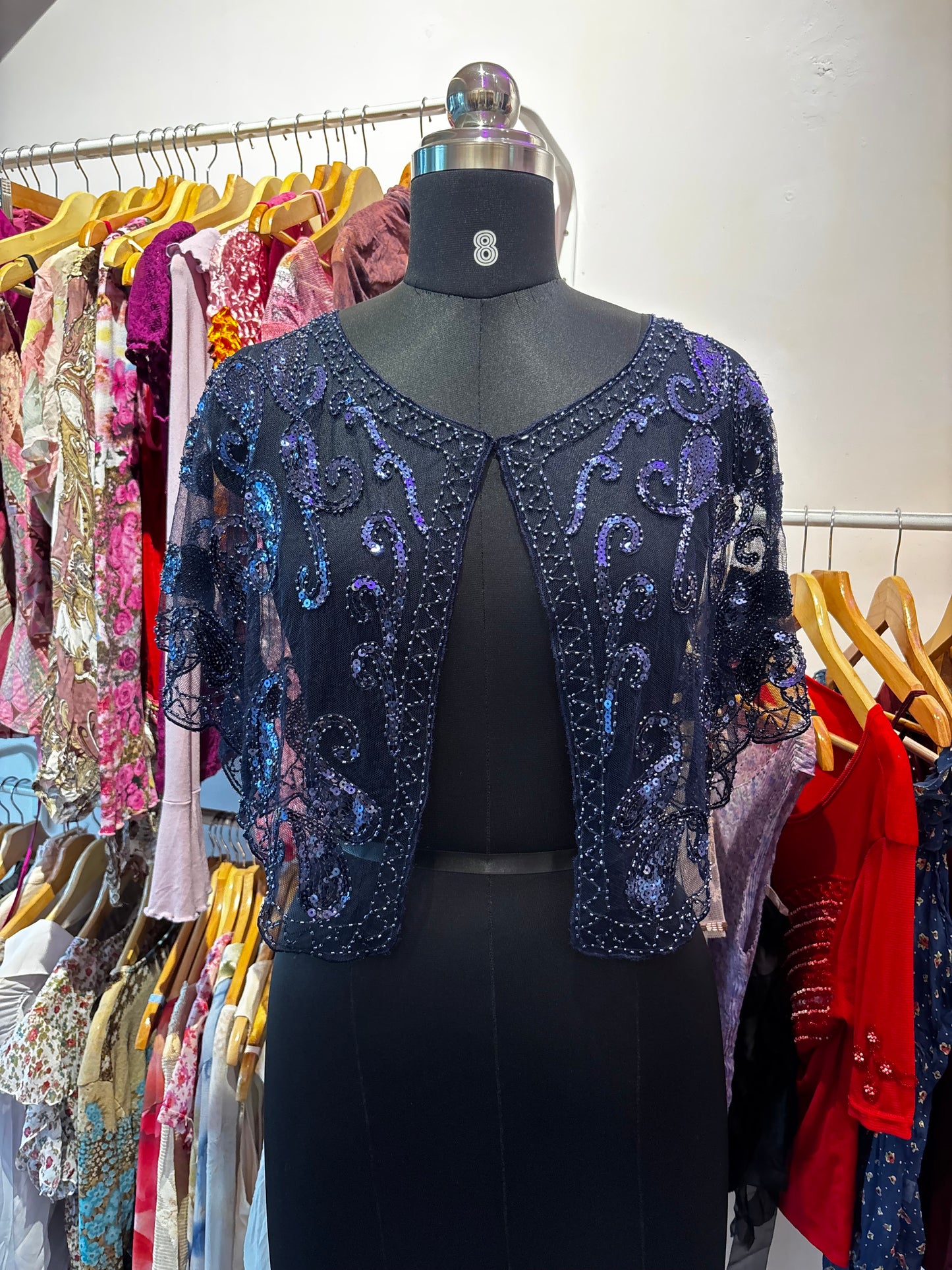 Blue overwear with sequins and bead