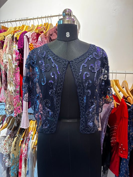 Blue overwear with sequins and bead