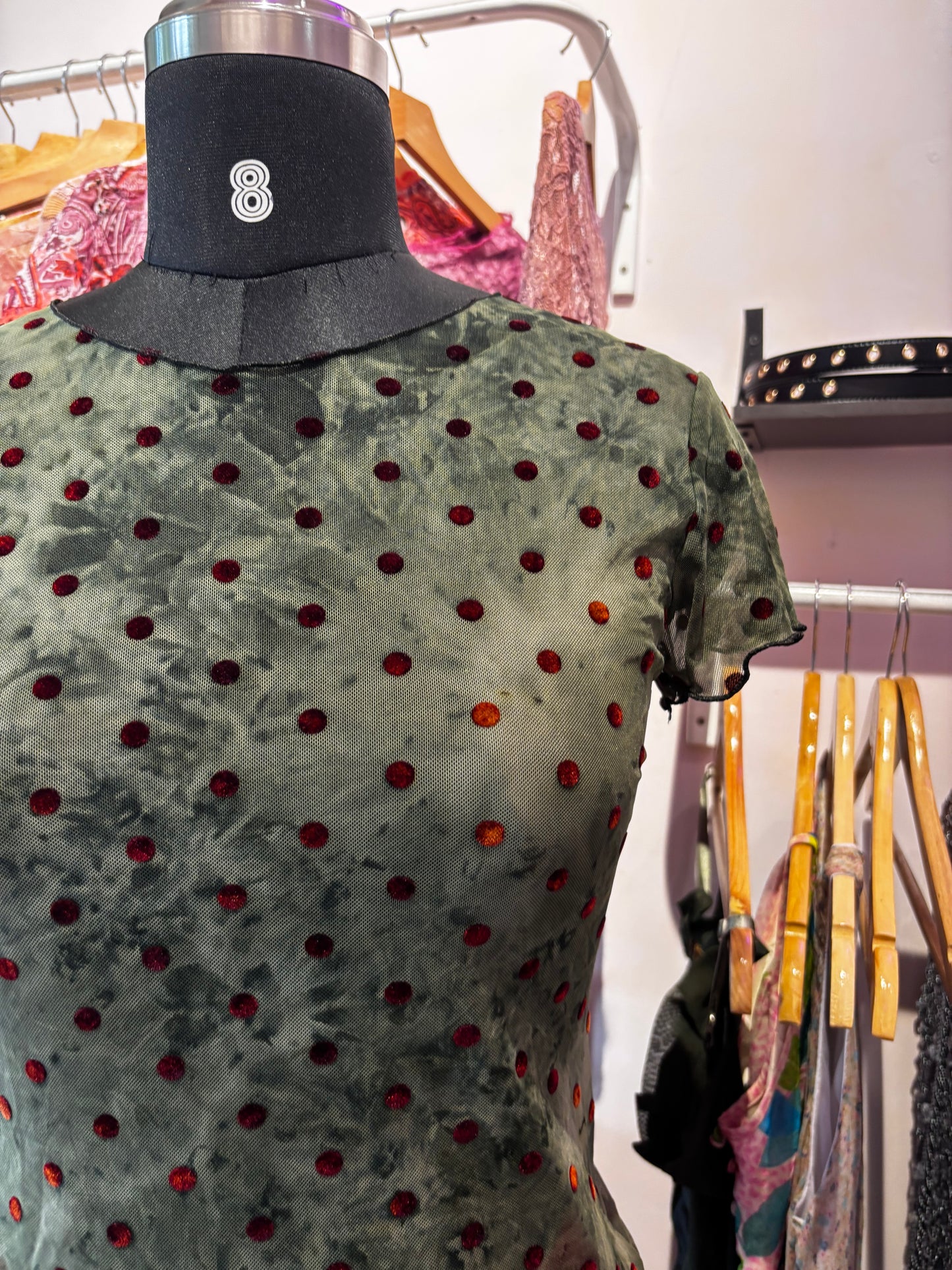 Super vintage green red polka!
