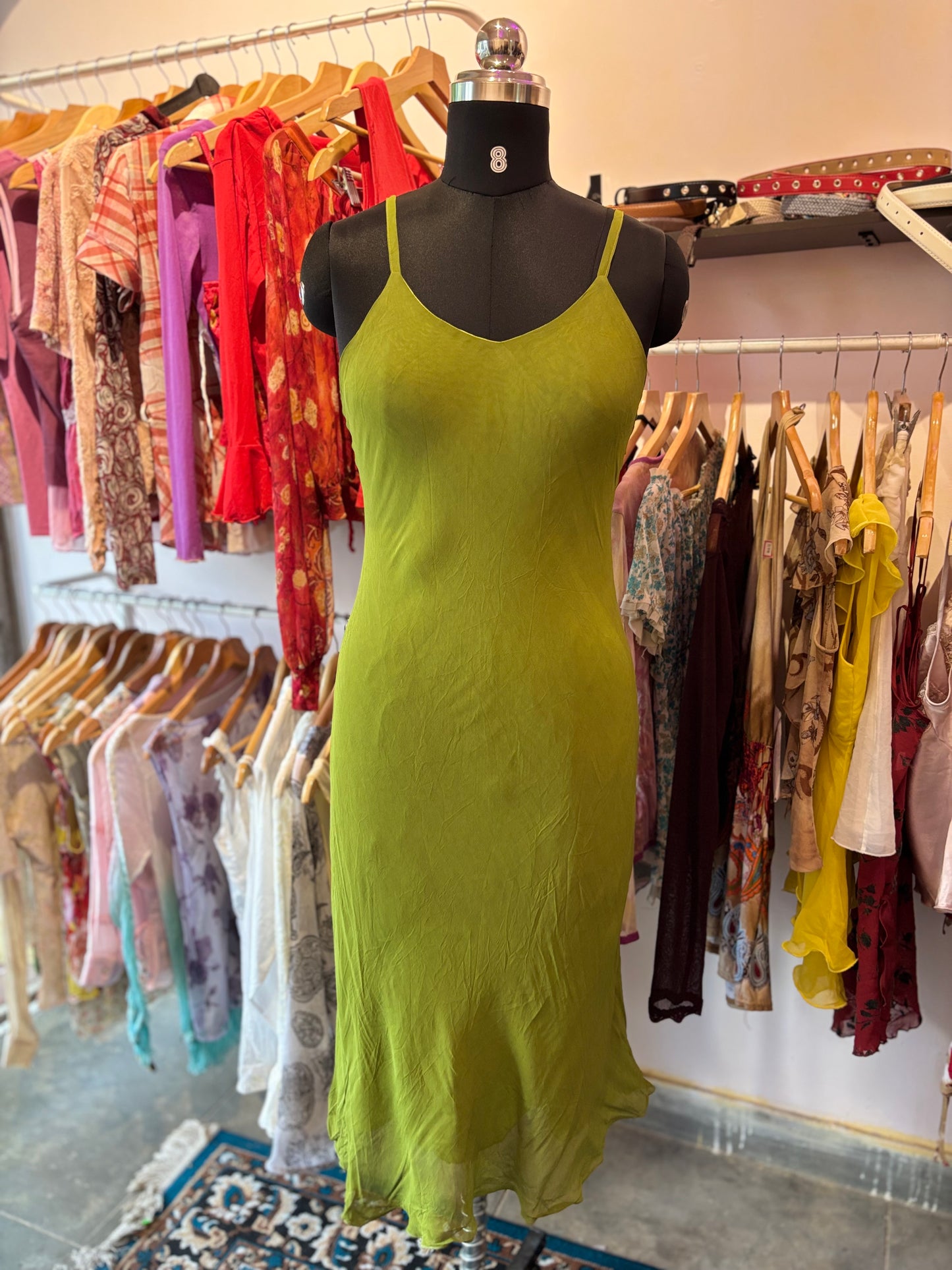 Green slip dress