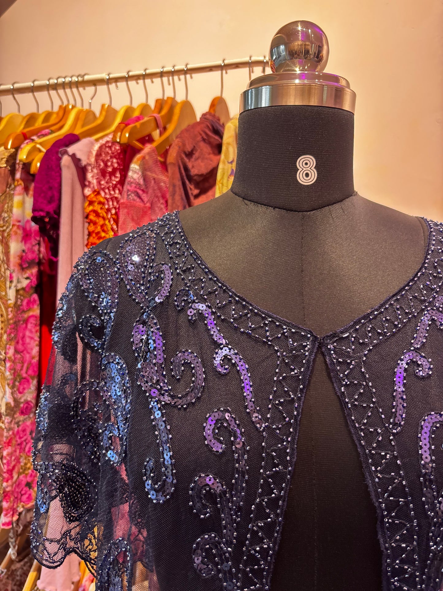 Blue overwear with sequins and bead