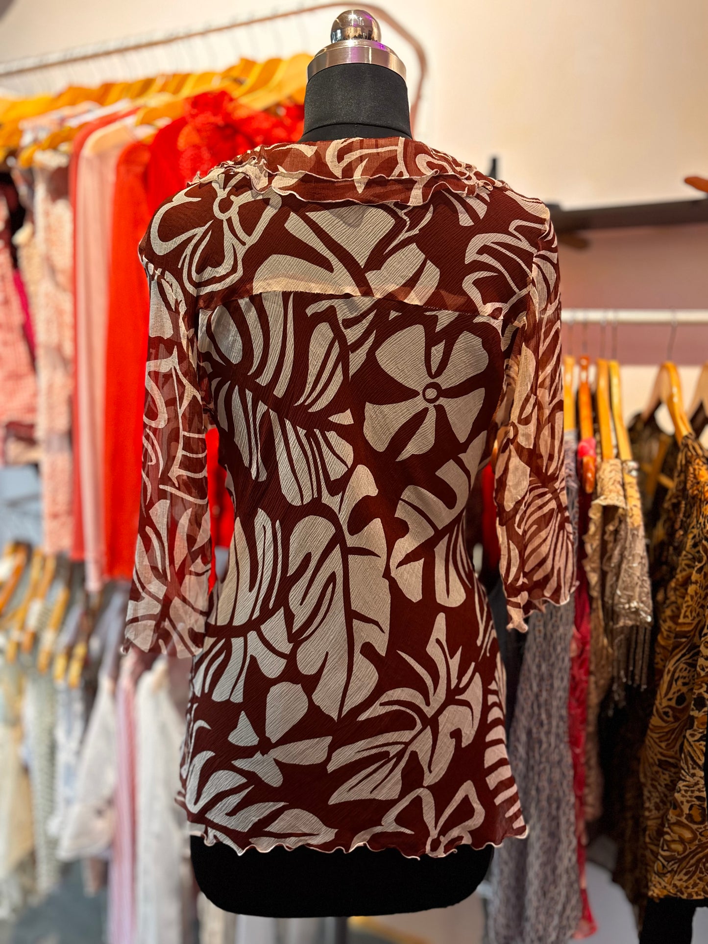 Maroon floral silk top