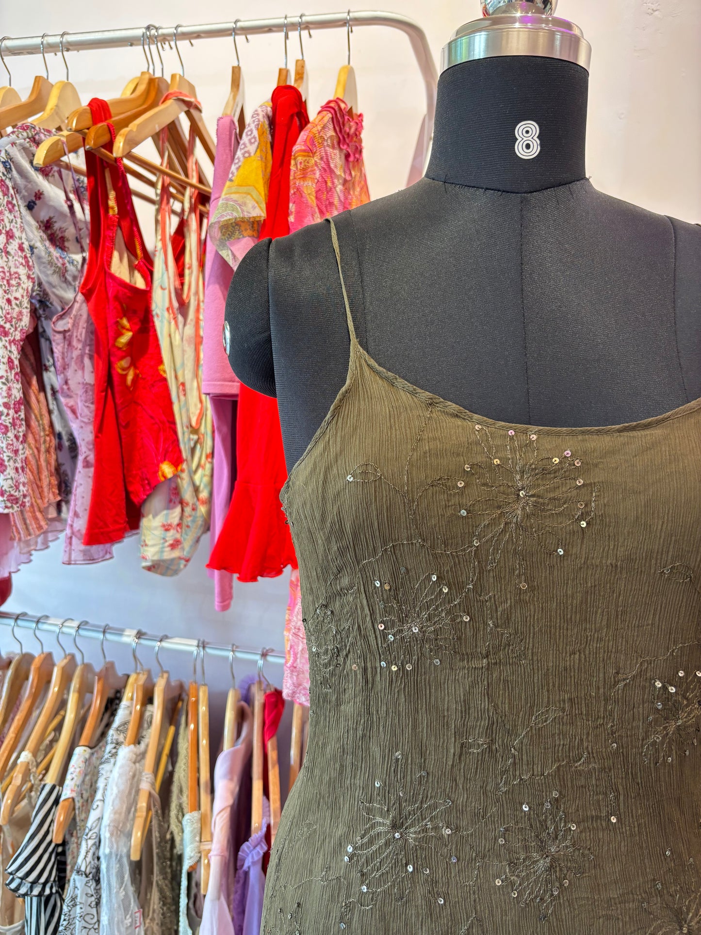Olive silk sequins dress