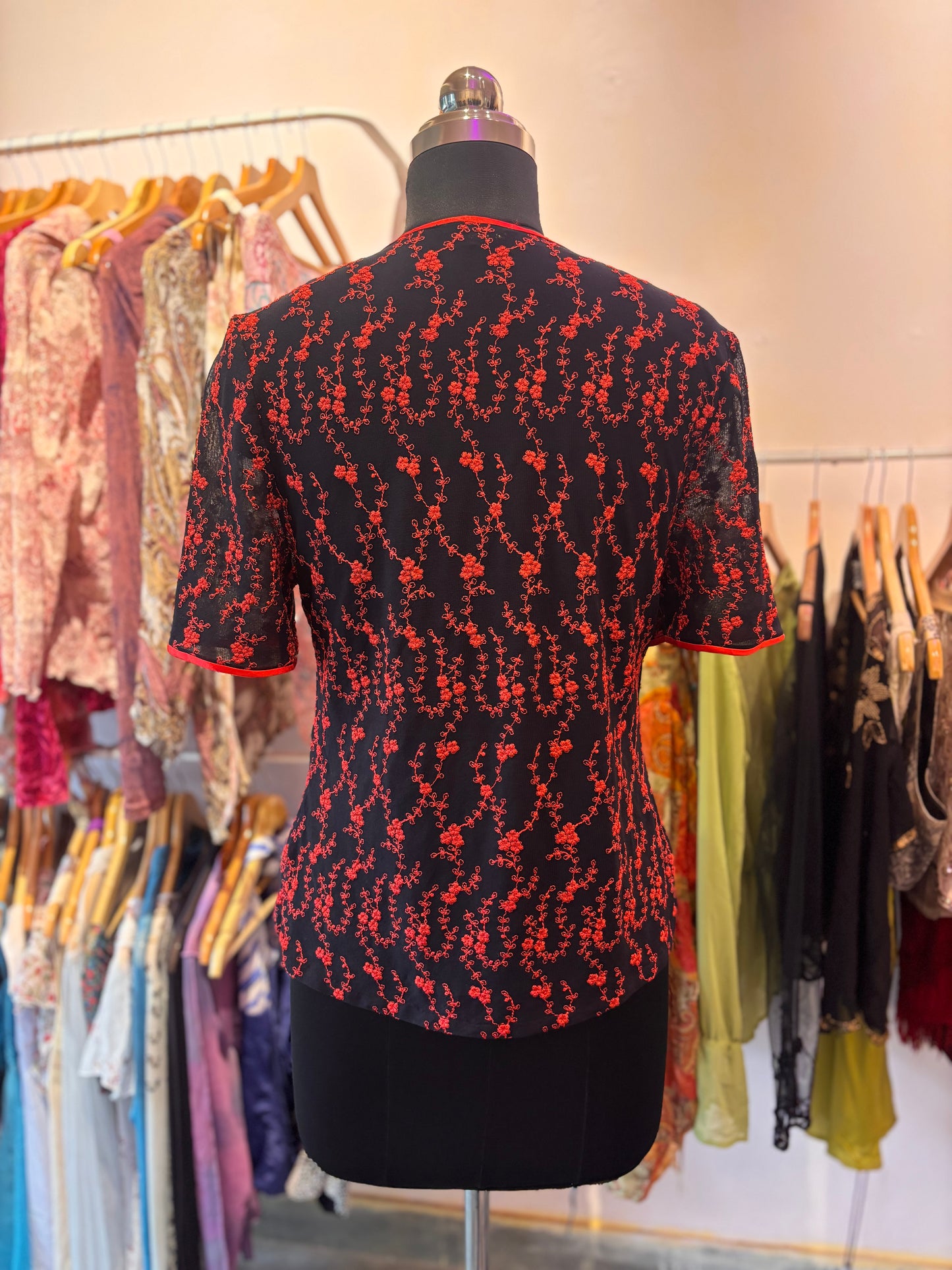 Chinese collar embroidered top