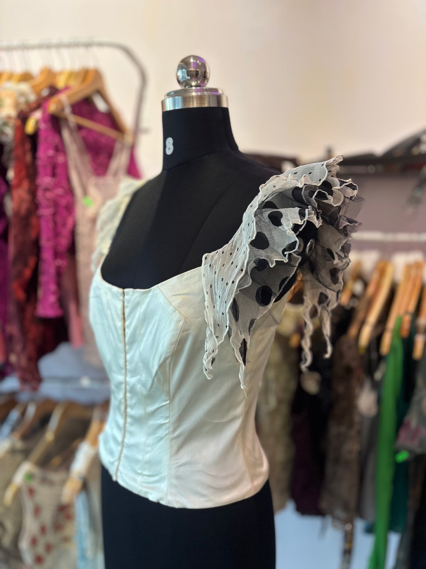 Vintage beige corset with polka sleeves